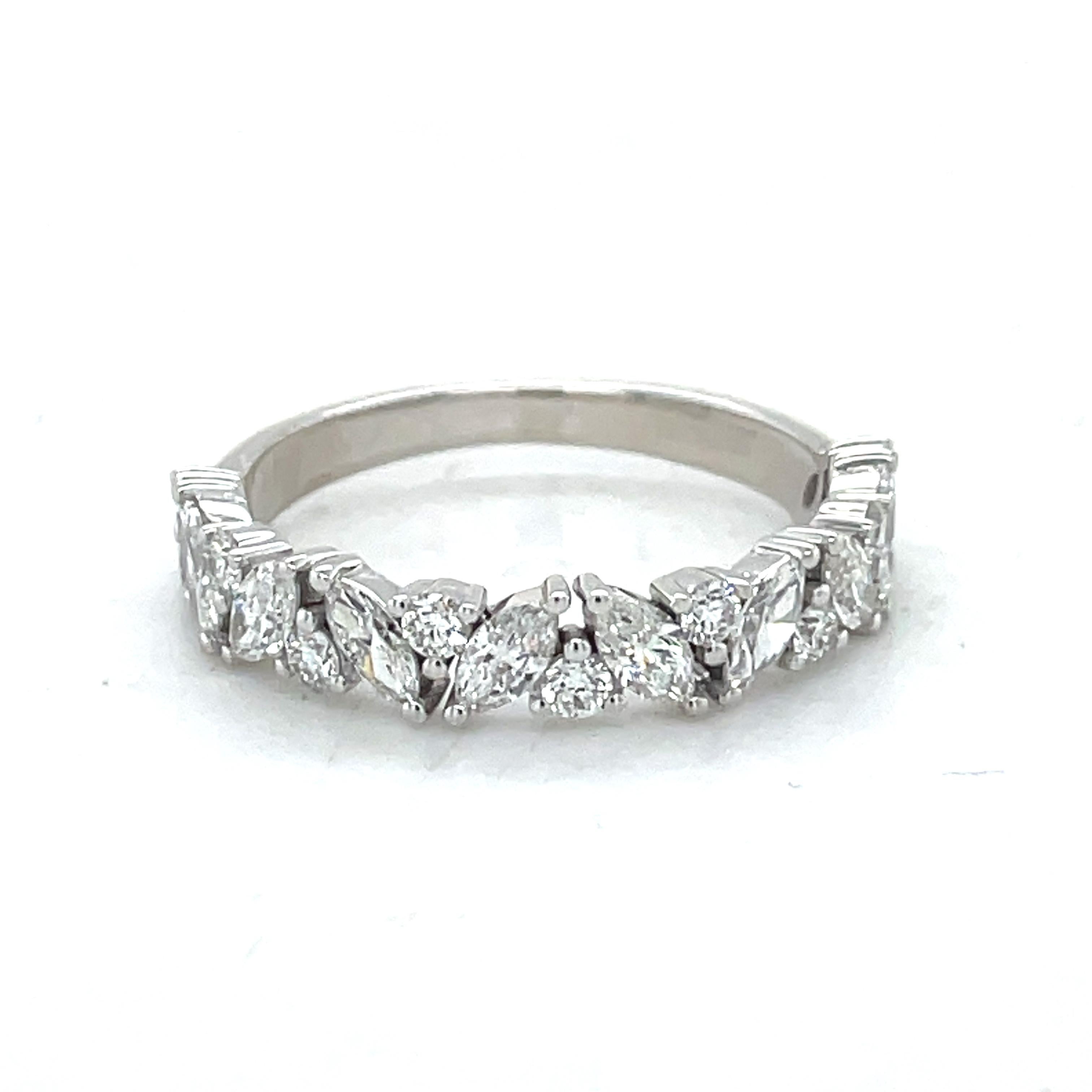 For Sale:  Half Eternity Marquise Wedding Band Ring, 0.5CT Natural Diamond, 18k White Gold 2