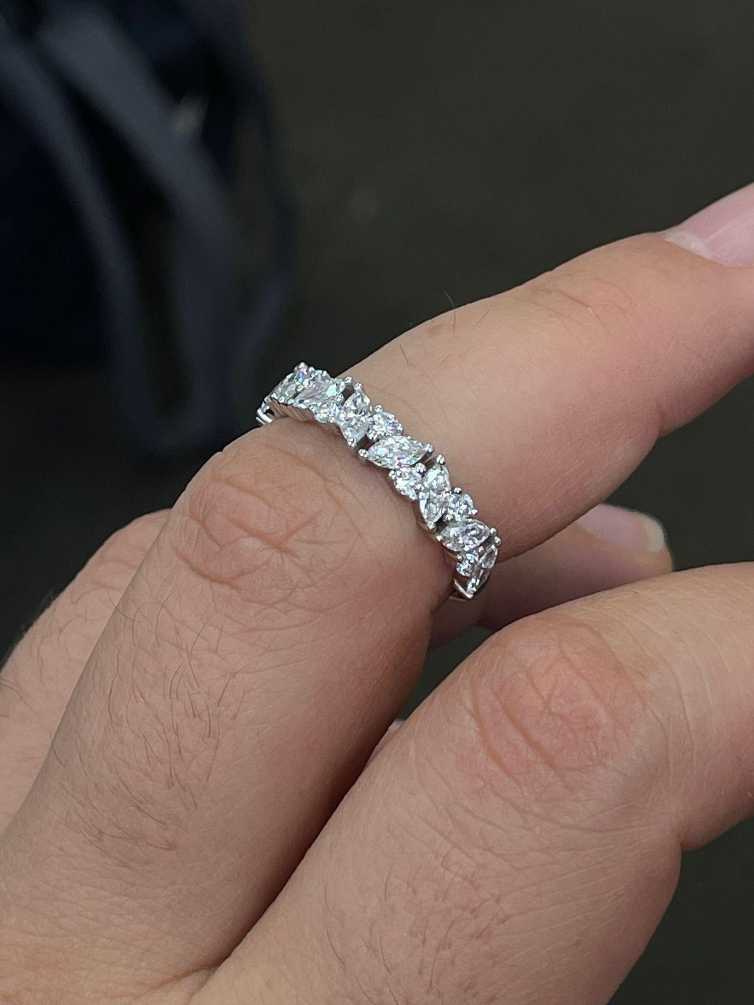 For Sale:  Half Eternity Marquise Wedding Band Ring, 0.5CT Natural Diamond, 18k White Gold 20