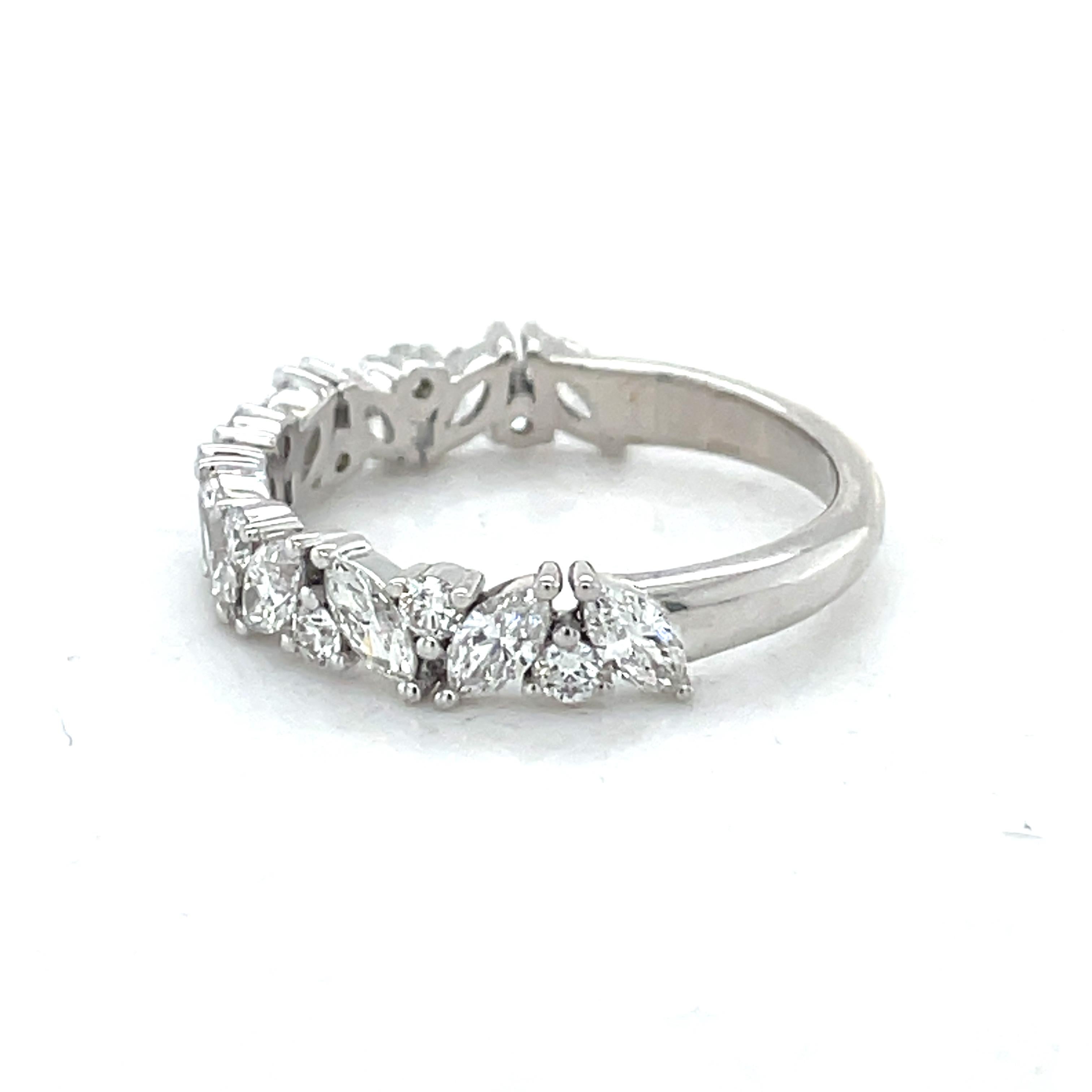 For Sale:  Half Eternity Marquise Wedding Band Ring, 0.5CT Natural Diamond, 18k White Gold 7