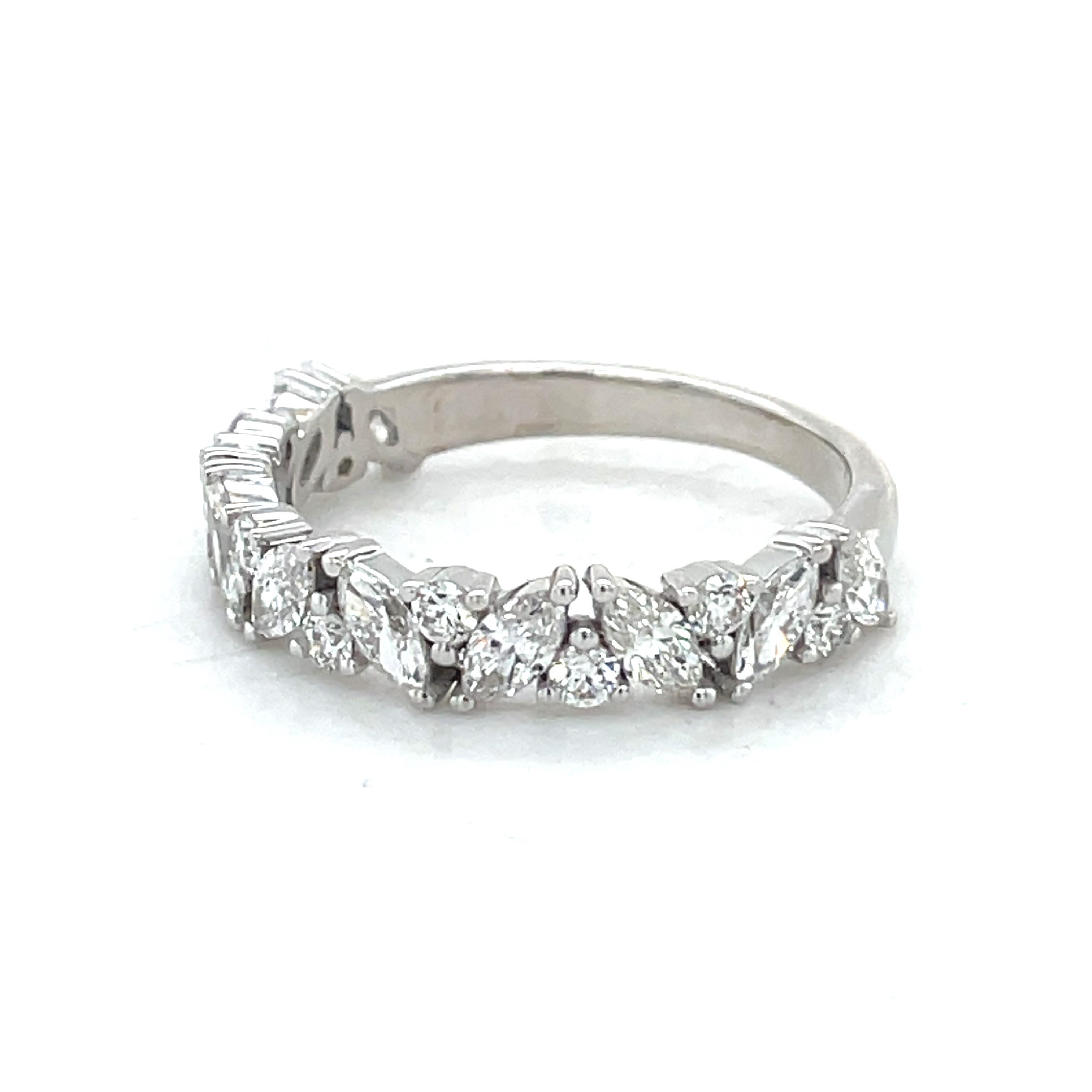 For Sale:  Half Eternity Marquise Wedding Band Ring, 0.5CT Natural Diamond, 18k White Gold 8