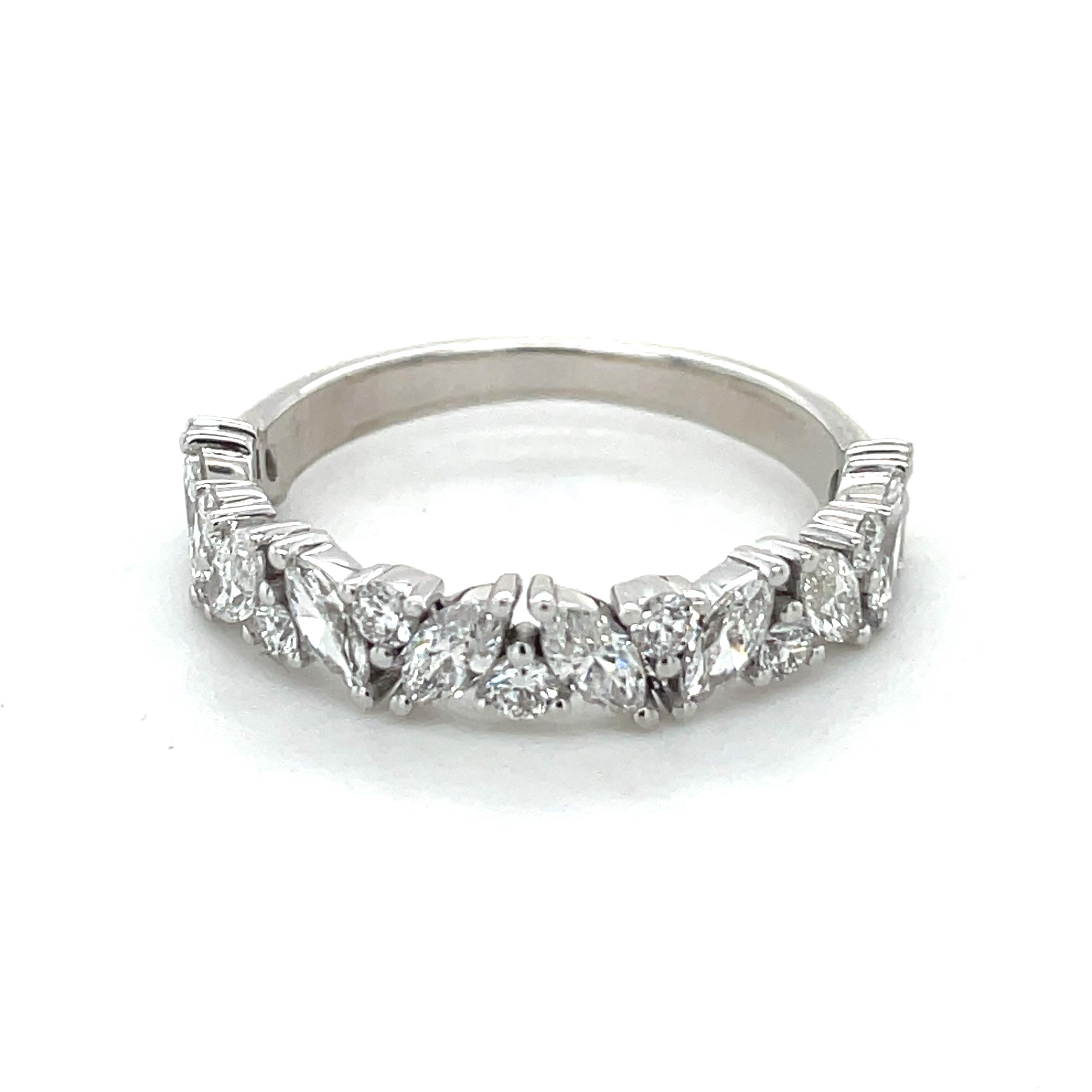 For Sale:  Half Eternity Marquise Wedding Band Ring, 0.5CT Natural Diamond, 18k White Gold 9