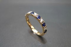 Half Eternity Pavé Blue Sapphire and Diamond Wedding Band Ring in Yellow Gold