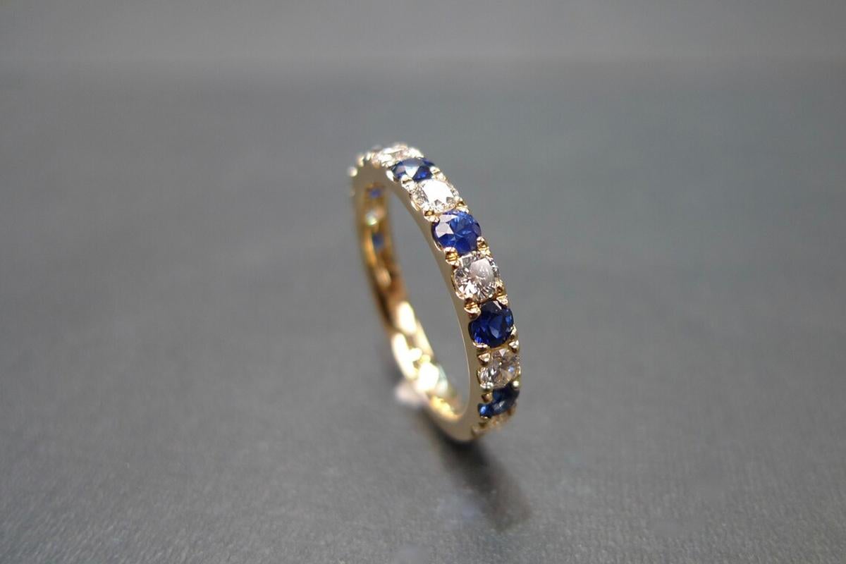For Sale:  Half Eternity Pavé Blue Sapphire and Diamond Wedding Band Ring in Yellow Gold 3