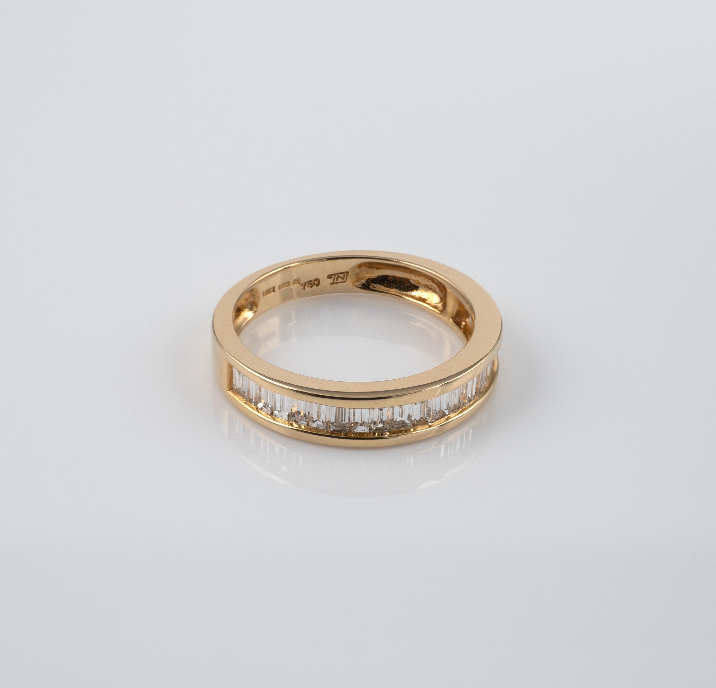 Modern Half Eternity Ring 1.25 Carat Baguette Cut Diamonds 18 Karat Gold Full Hallmarks For Sale