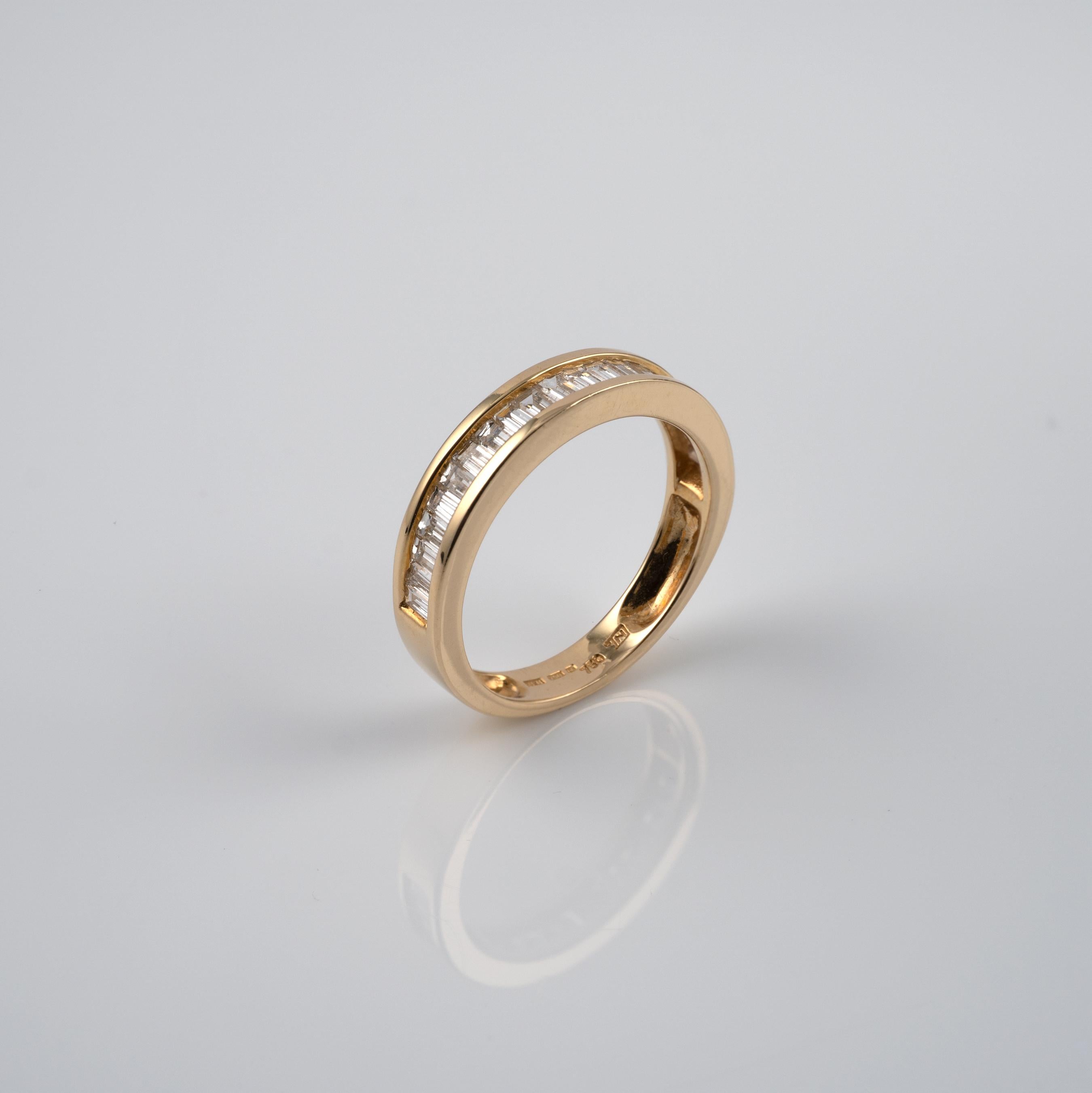 Women's Half Eternity Ring 1.25 Carat Baguette Cut Diamonds 18 Karat Gold Full Hallmarks For Sale