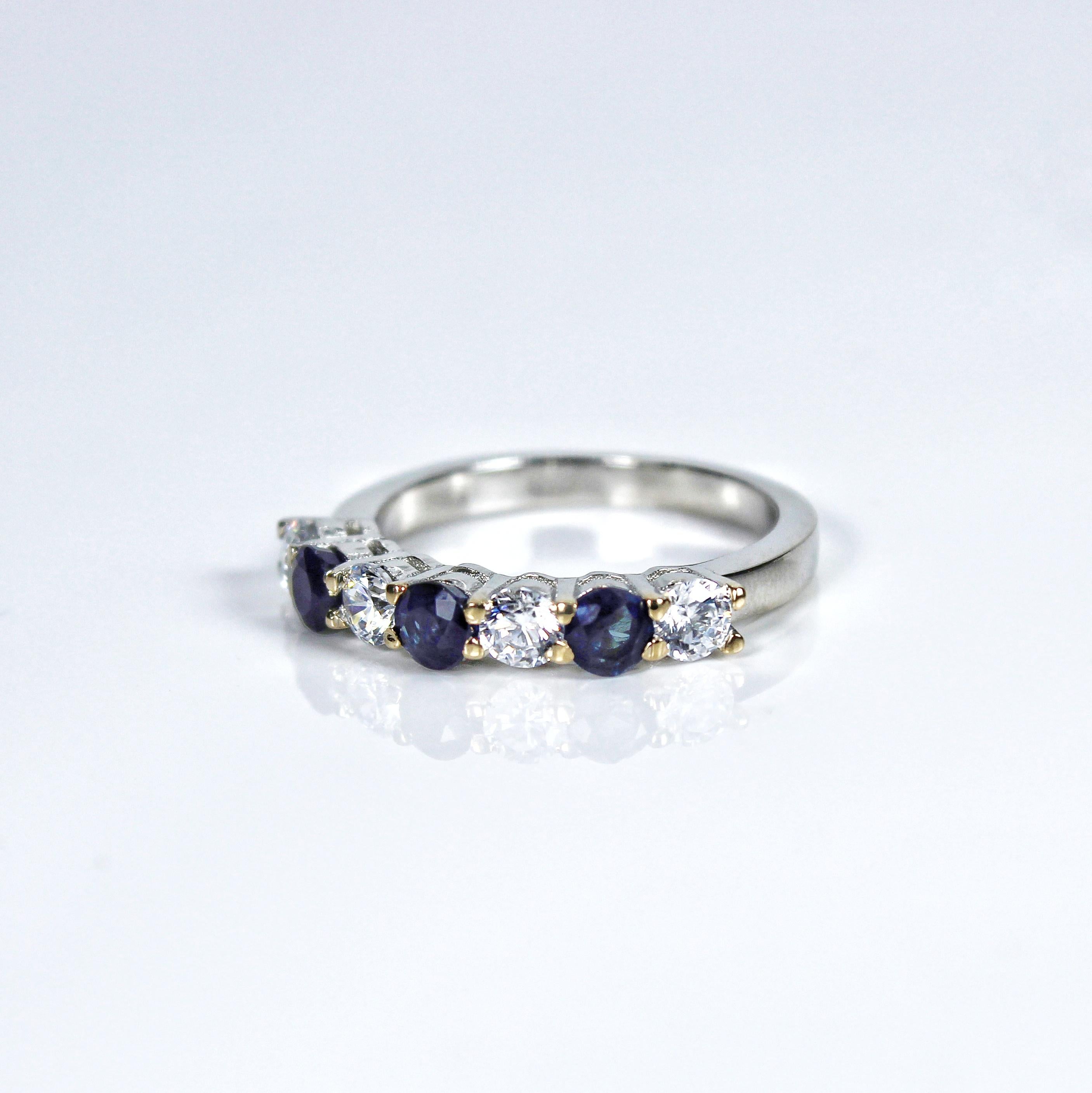Round Cut Half Eternity Ring with Natural Blue Sapphires For Sale