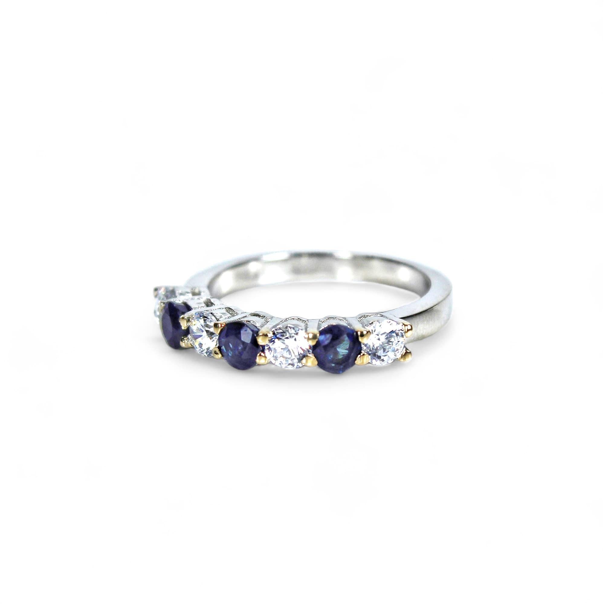 Round Cut Half Eternity Ring with Natural Blue Sapphires