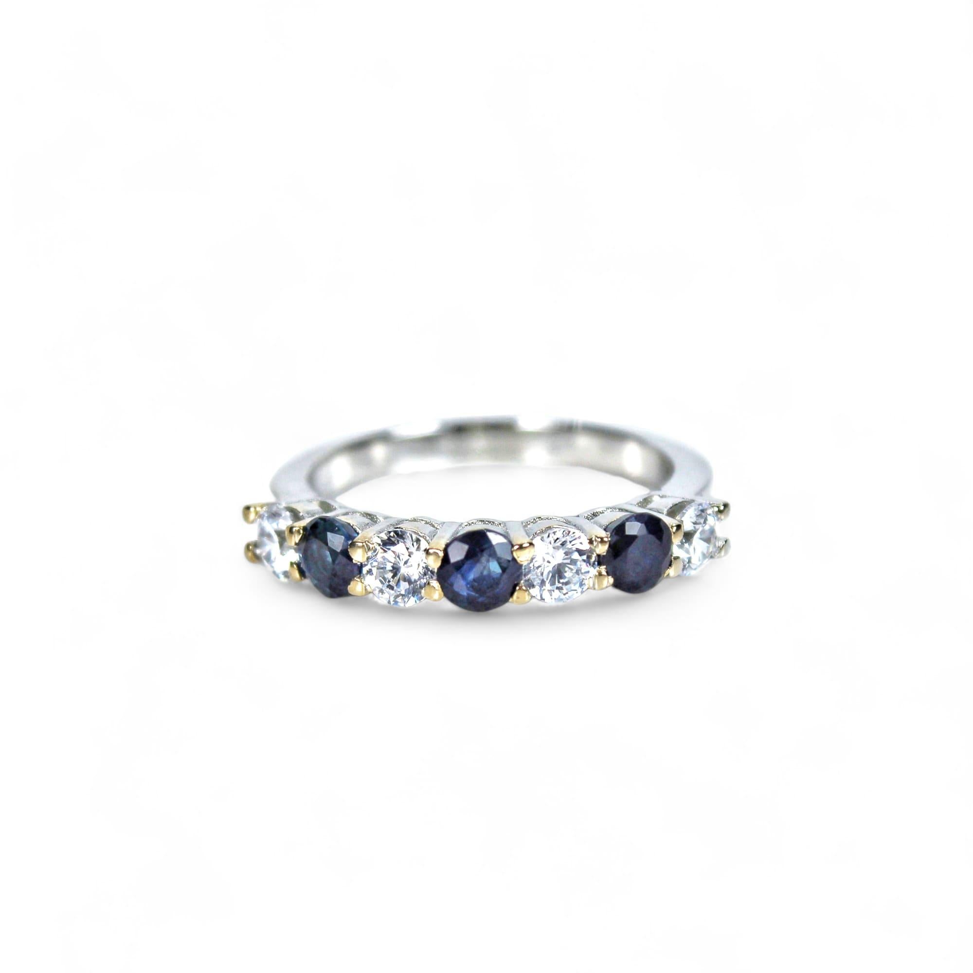 Half Eternity Ring with Natural Blue Sapphires In New Condition In Vadgam, GJ