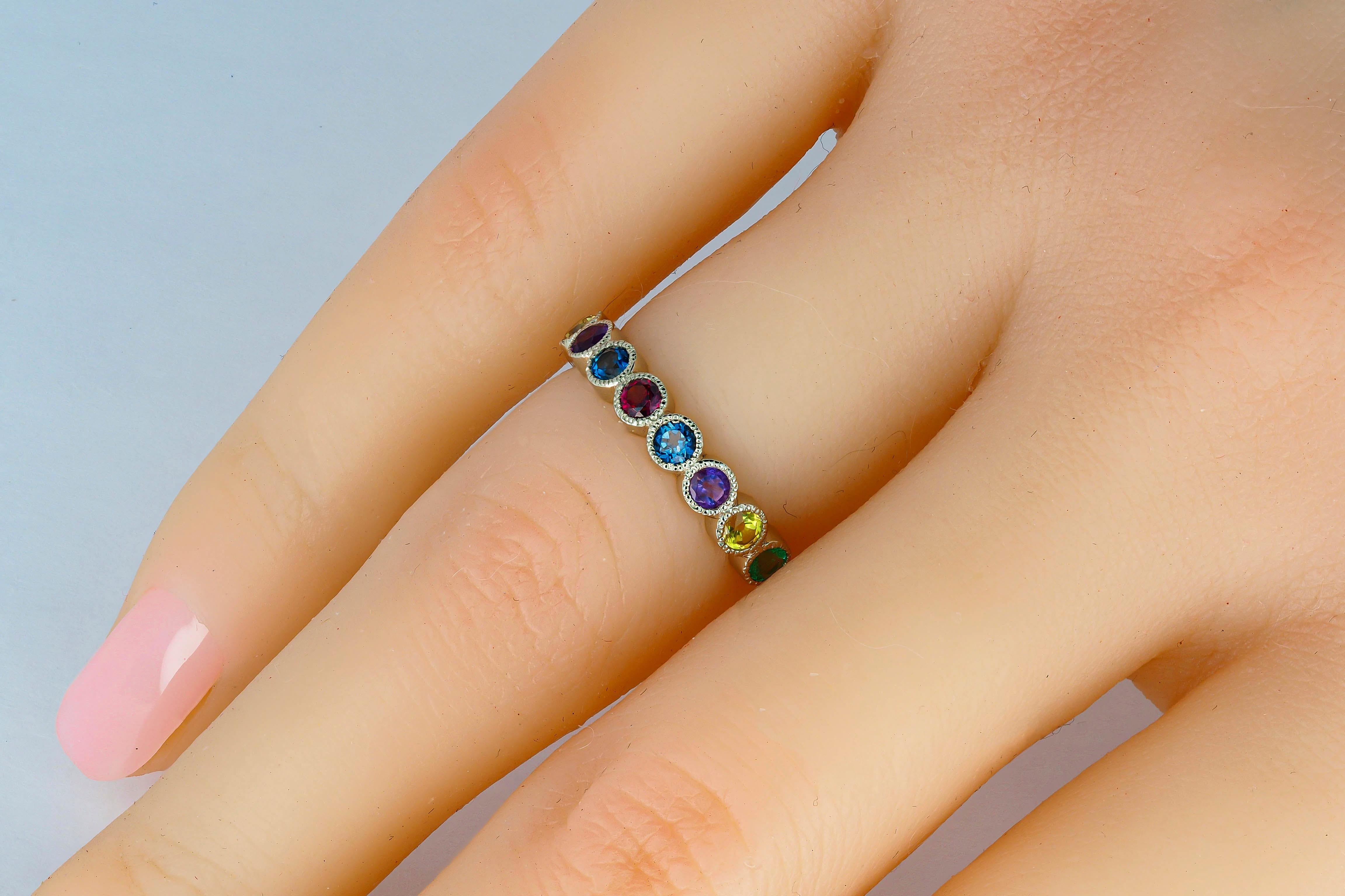For Sale:  Half Eternity Ring with Natural Gemstones 2
