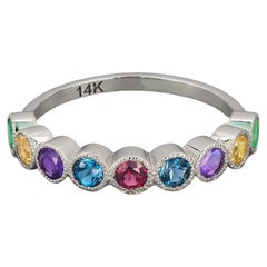 Half Eternity Ring with Natural Gemstones