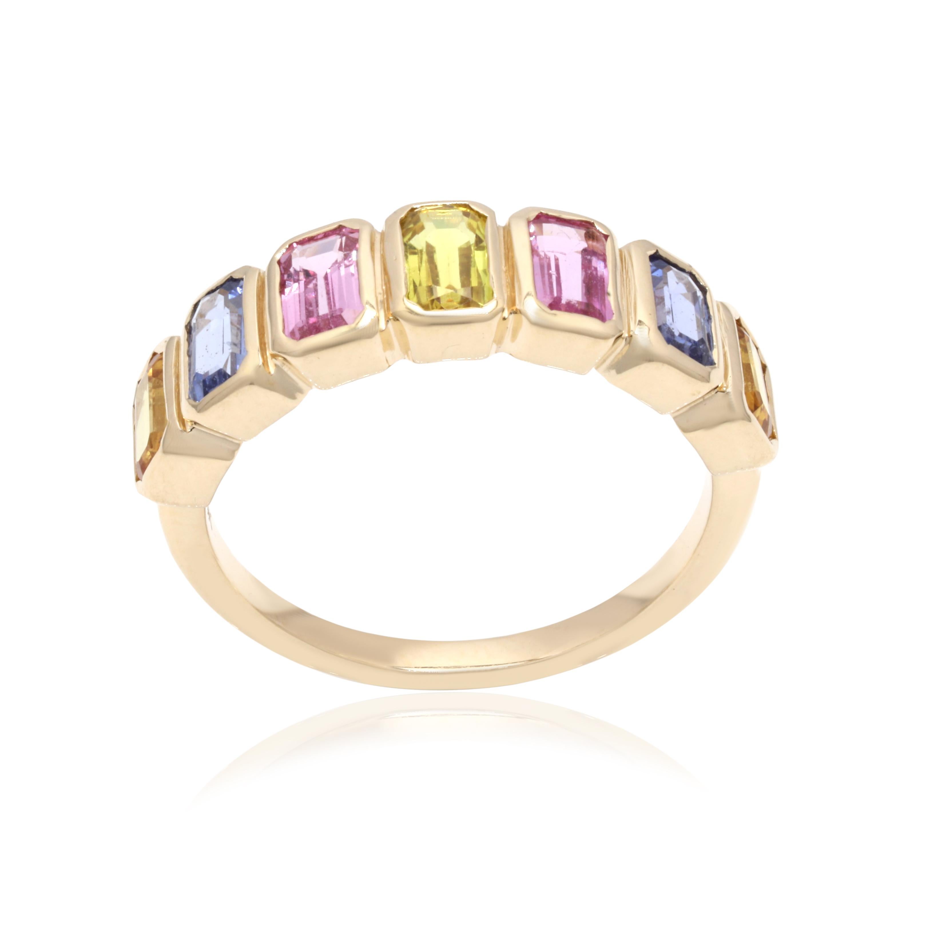 For Sale:  Half Eternity Ring with Octagon Cut Multi Sapphire Mounted in 14K Yellow Gold 3