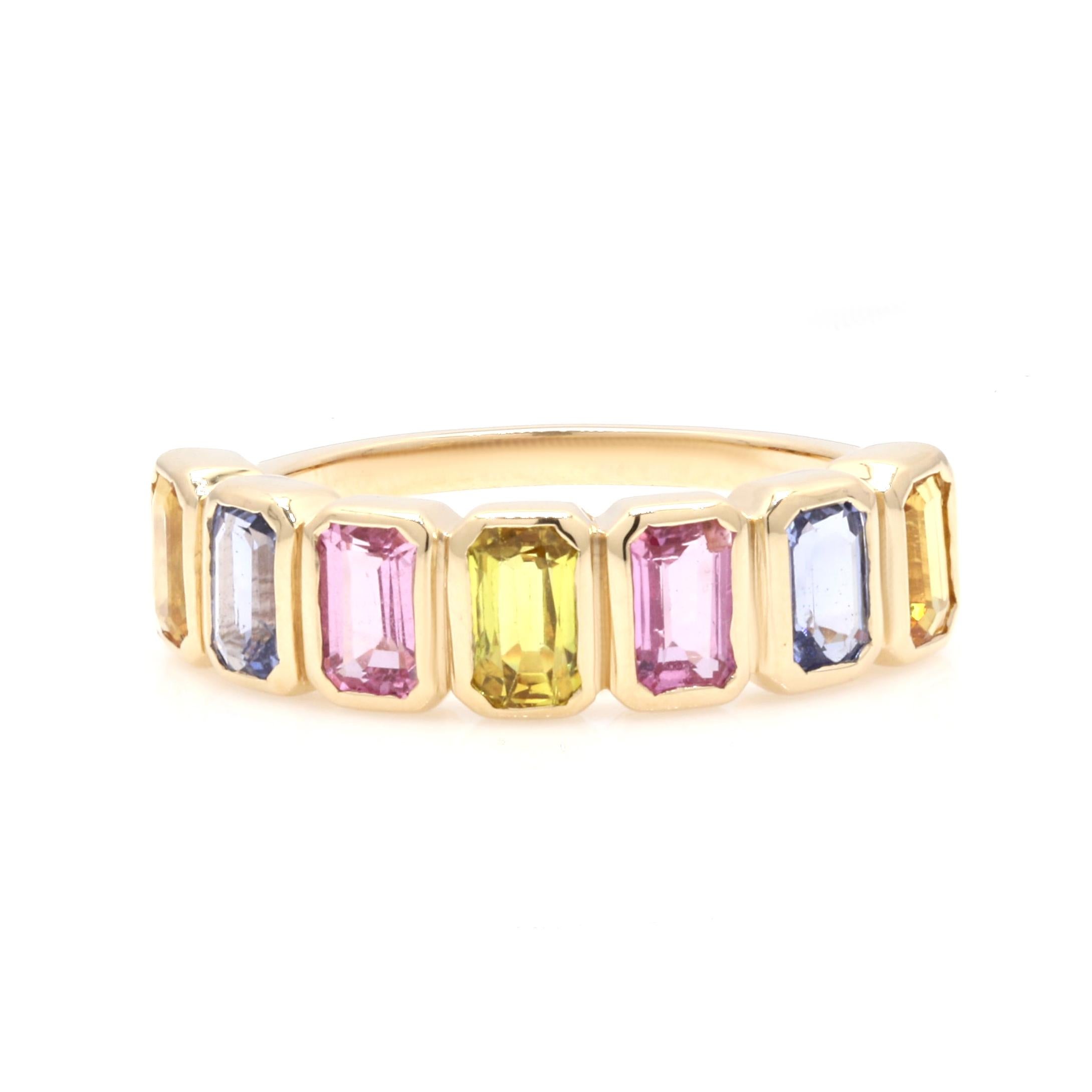 For Sale:  Half Eternity Ring with Octagon Cut Multi Sapphire Mounted in 14K Yellow Gold 5