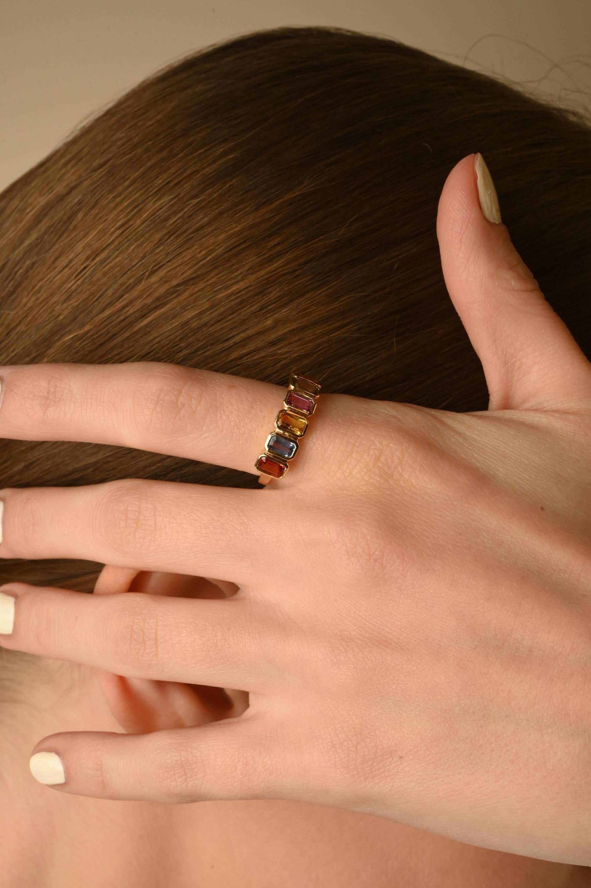 For Sale:  Half Eternity Ring with Octagon Cut Multi Sapphire Mounted in 14K Yellow Gold 2