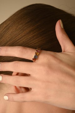 Half Eternity Ring with Octagon Cut Multi Sapphire Mounted in 14K Yellow Gold