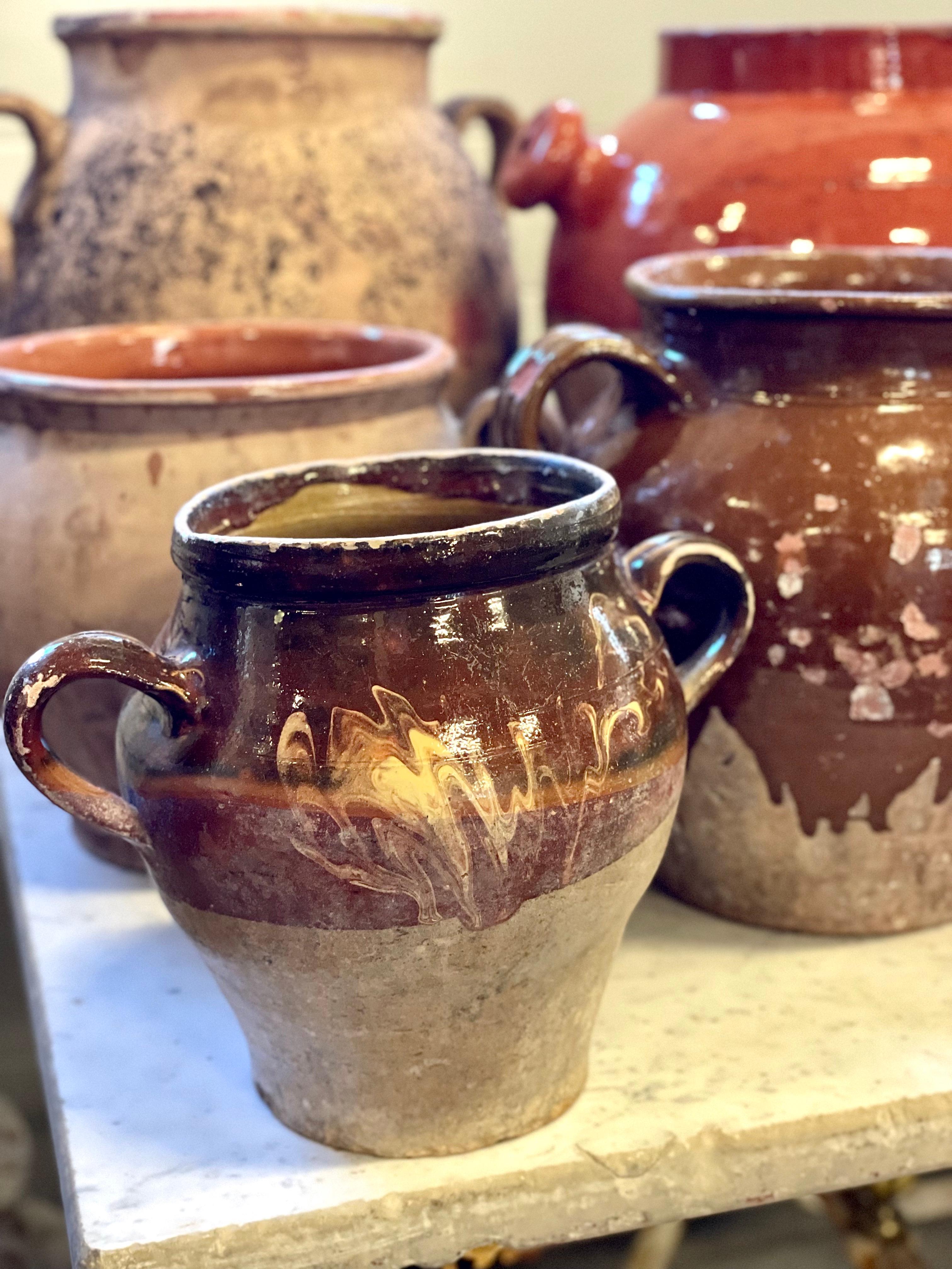 19th Century 19th C. French Terracotta Confit Pot with Two Handles For Sale