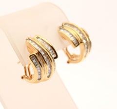 Half Hoop Baguette Cut Diamond Earrings