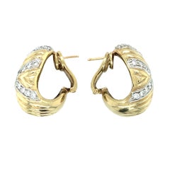 Half-Hoop Diamond 14k Yellow Gold Earrings, circa 1970s