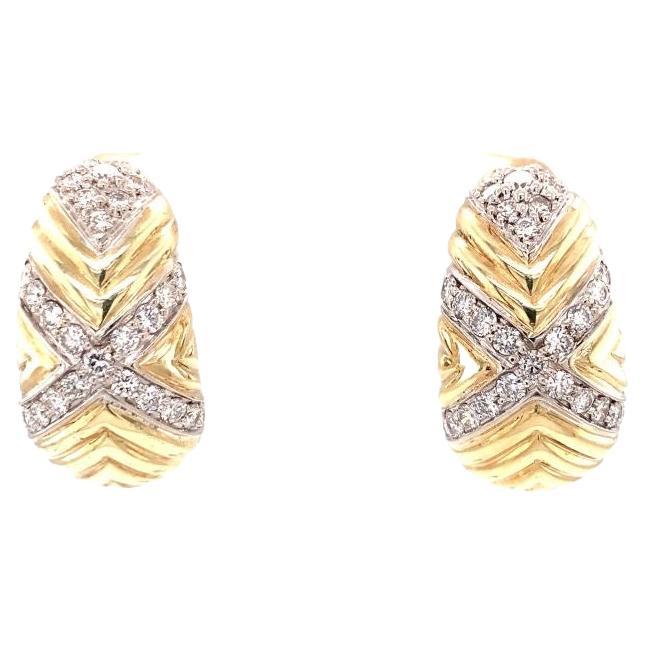 Boucles d'oreilles en or jaune 14 carats avec demi-cerceau de diamants, c. 1970
