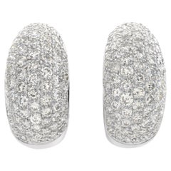 Half Hoop Diamonds Earrings in 18k White Gold, Round Brilliant Cut Diamonds Half Hoop Diamonds Earrings in 18k White Gold, Round Brilliant Cut Diamonds