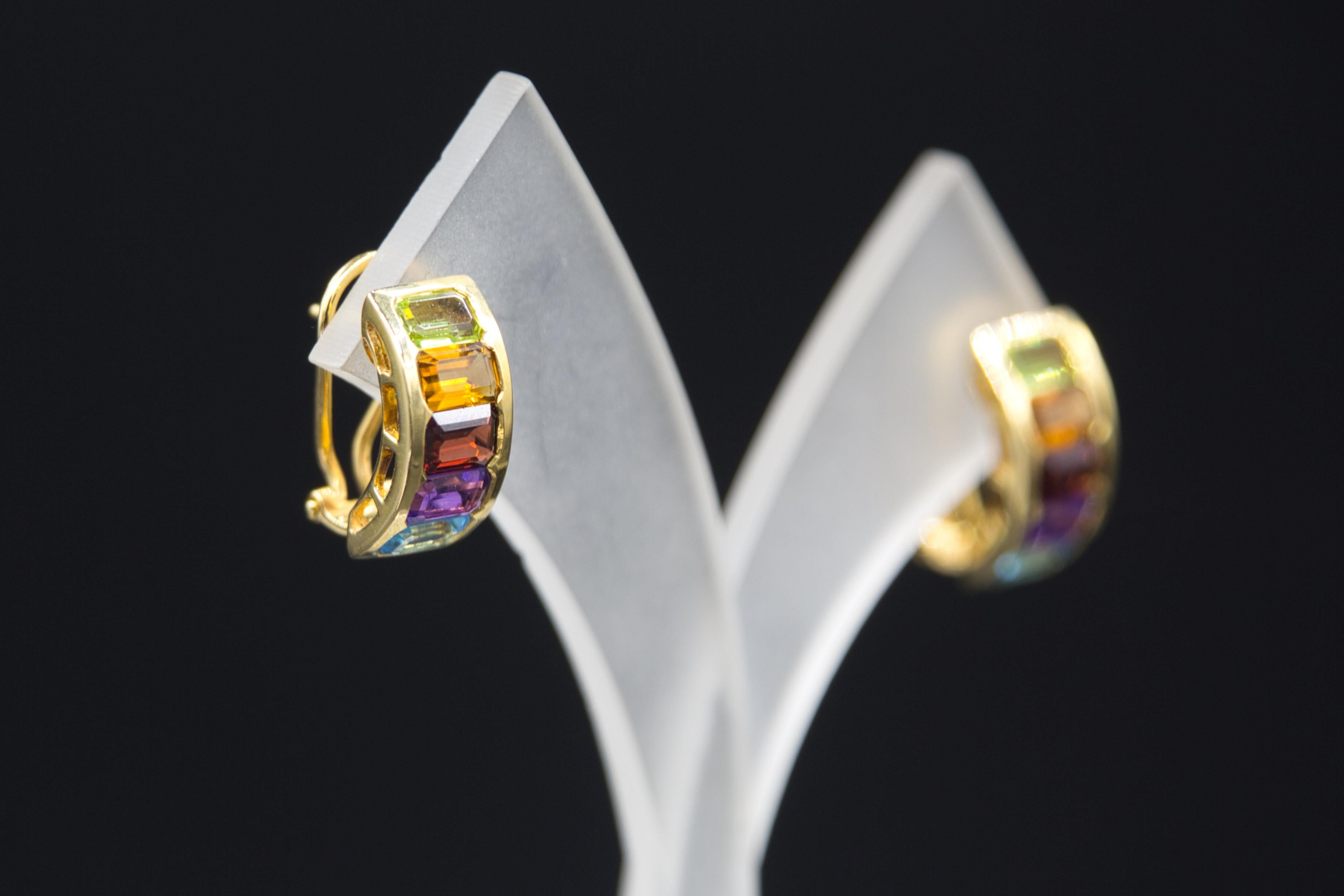 Women's Half hoop earrings of gemstones 14 k gold For Sale