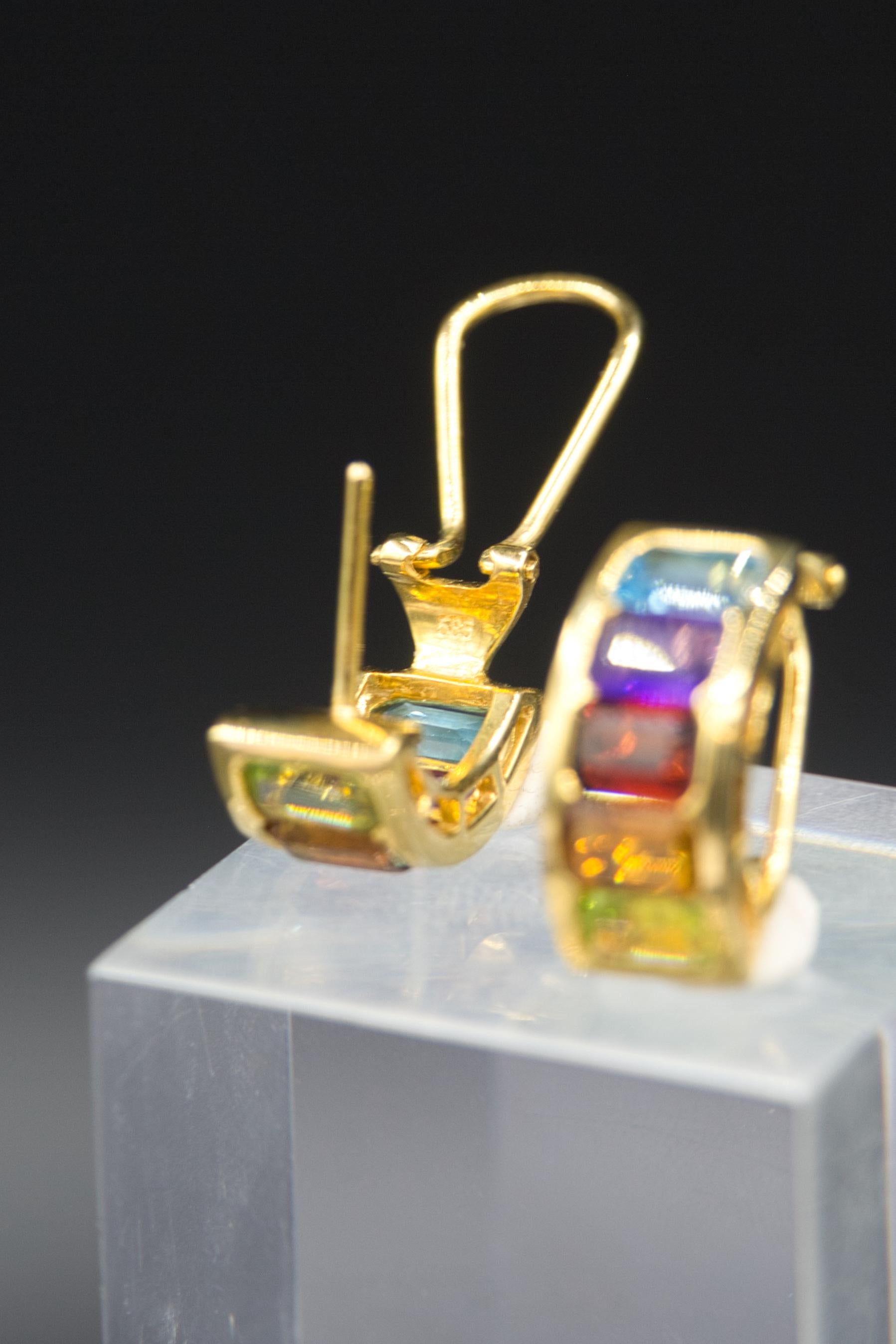 Half hoop earrings of gemstones 14 k gold For Sale 1