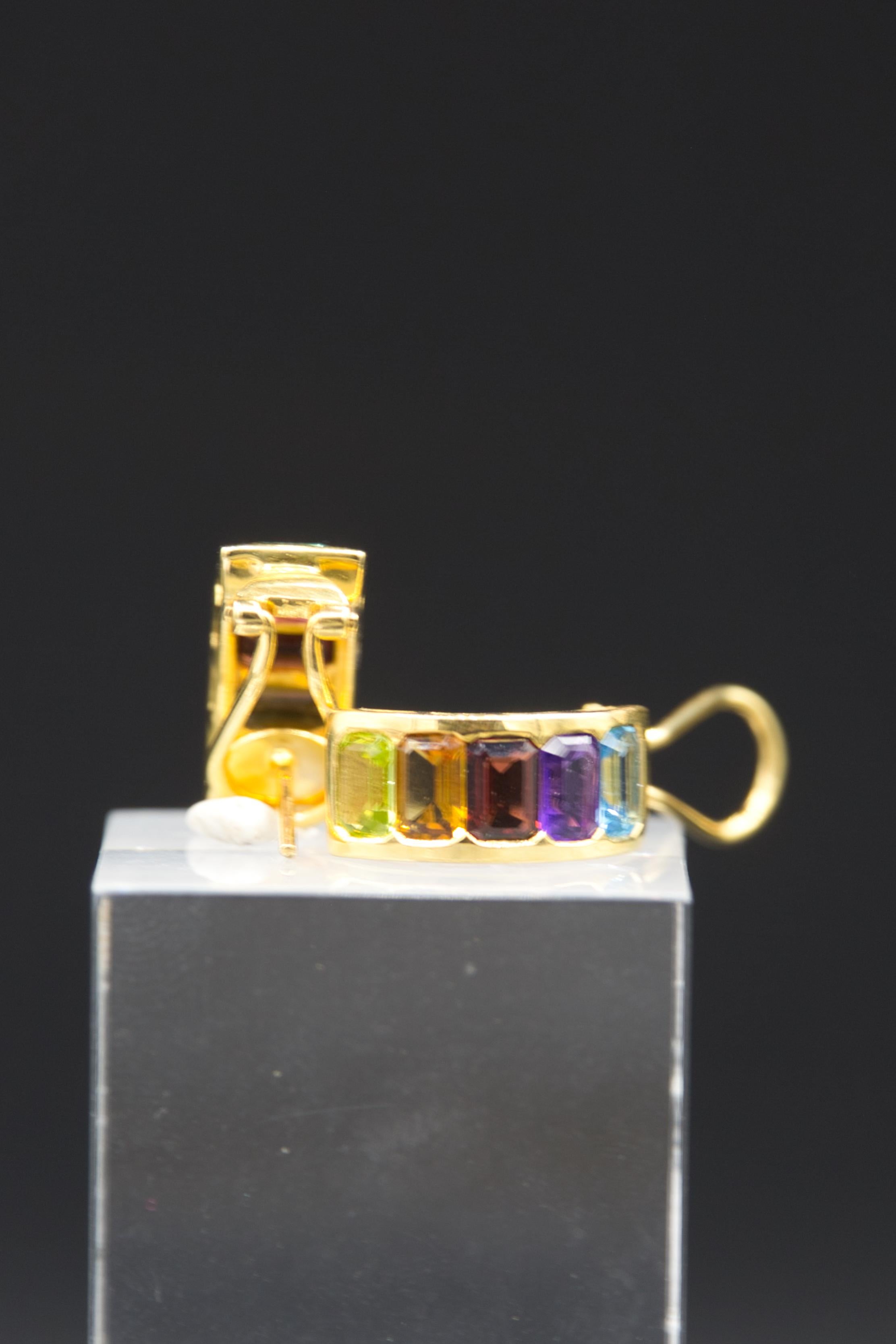 Half hoop earrings of gemstones 14 k gold For Sale 3
