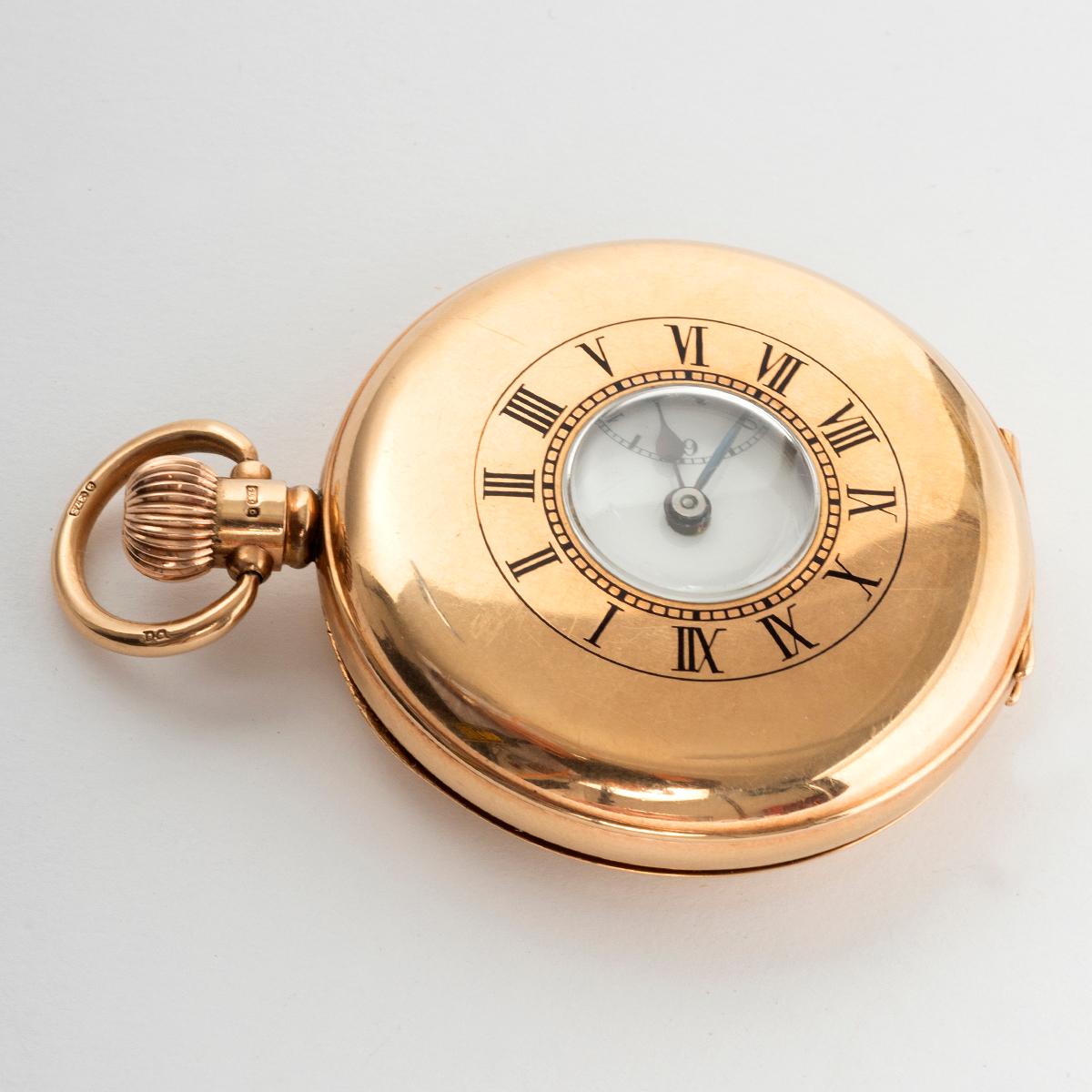 Montre de poche Half Hunter, or jaune 9K par Dennison (H/M 1924), 15 Jewell Mvmt Bon état - En vente à Canterbury, England