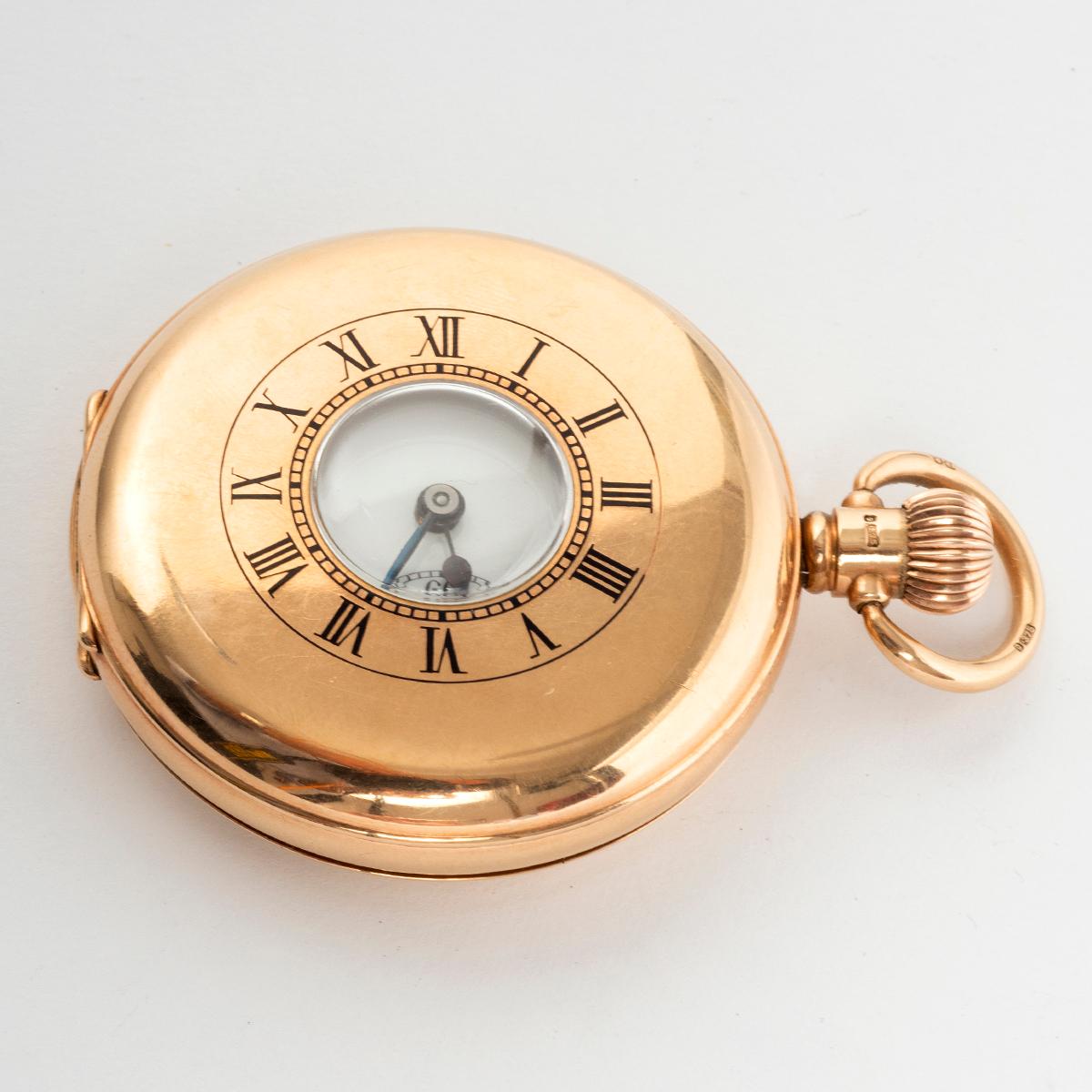 Montre de poche Half Hunter, or jaune 9K par Dennison (H/M 1924), 15 Jewell Mvmt Unisexe en vente