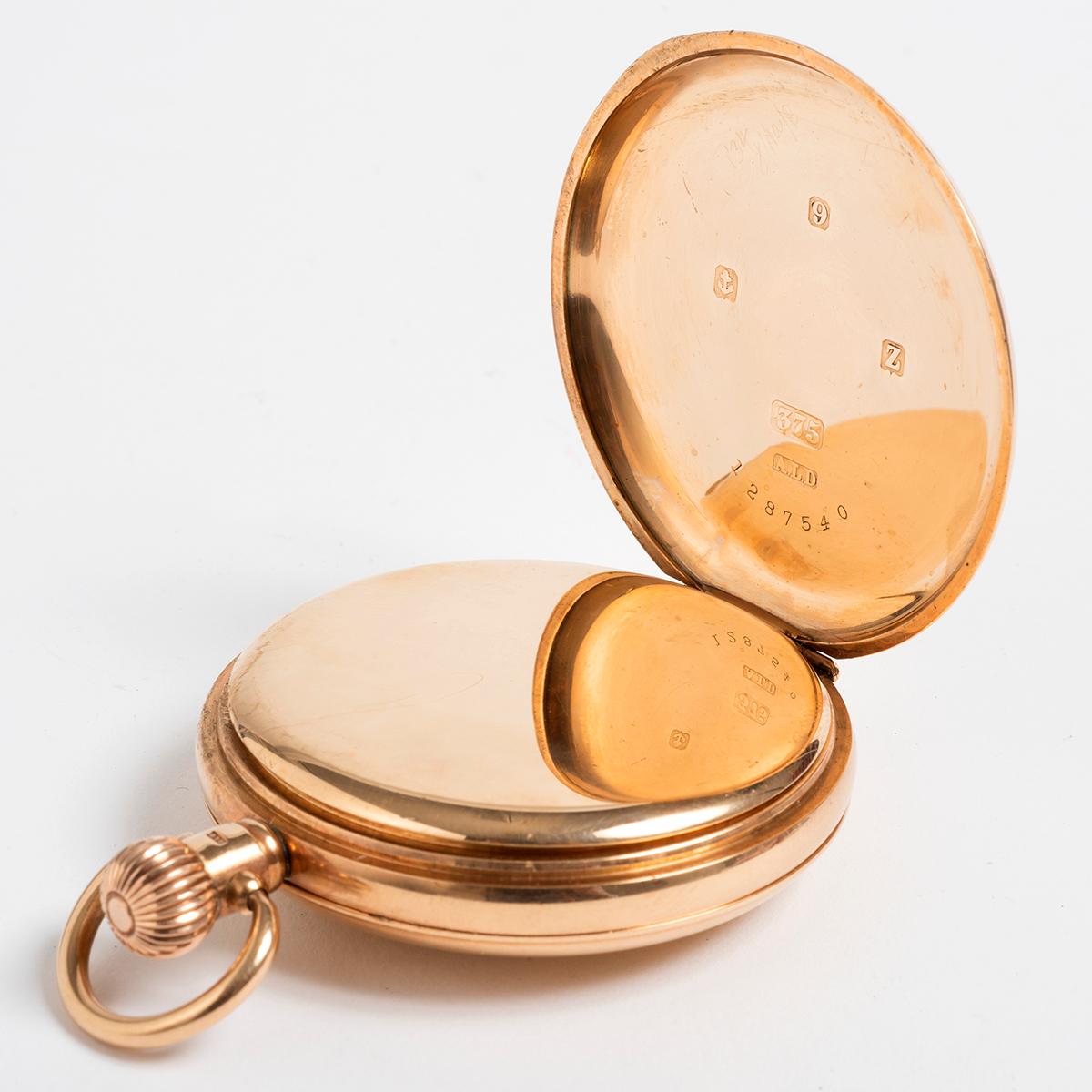 Montre de poche Half Hunter, or jaune 9K par Dennison (H/M 1924), 15 Jewell Mvmt en vente 1