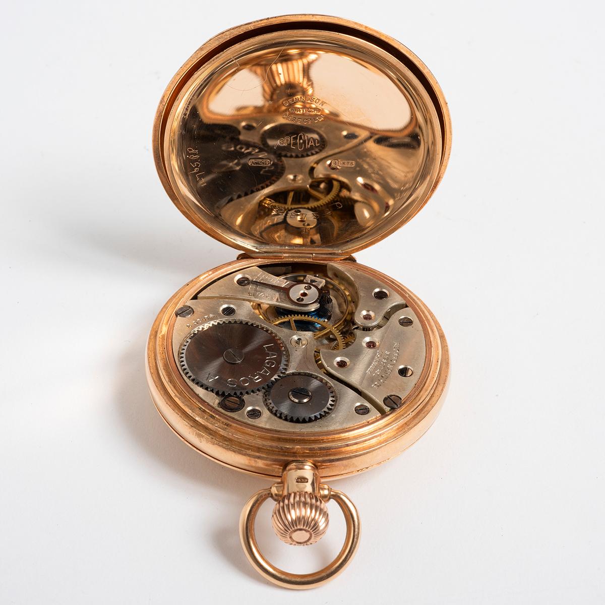 Montre de poche Half Hunter, or jaune 9K par Dennison (H/M 1924), 15 Jewell Mvmt en vente 3