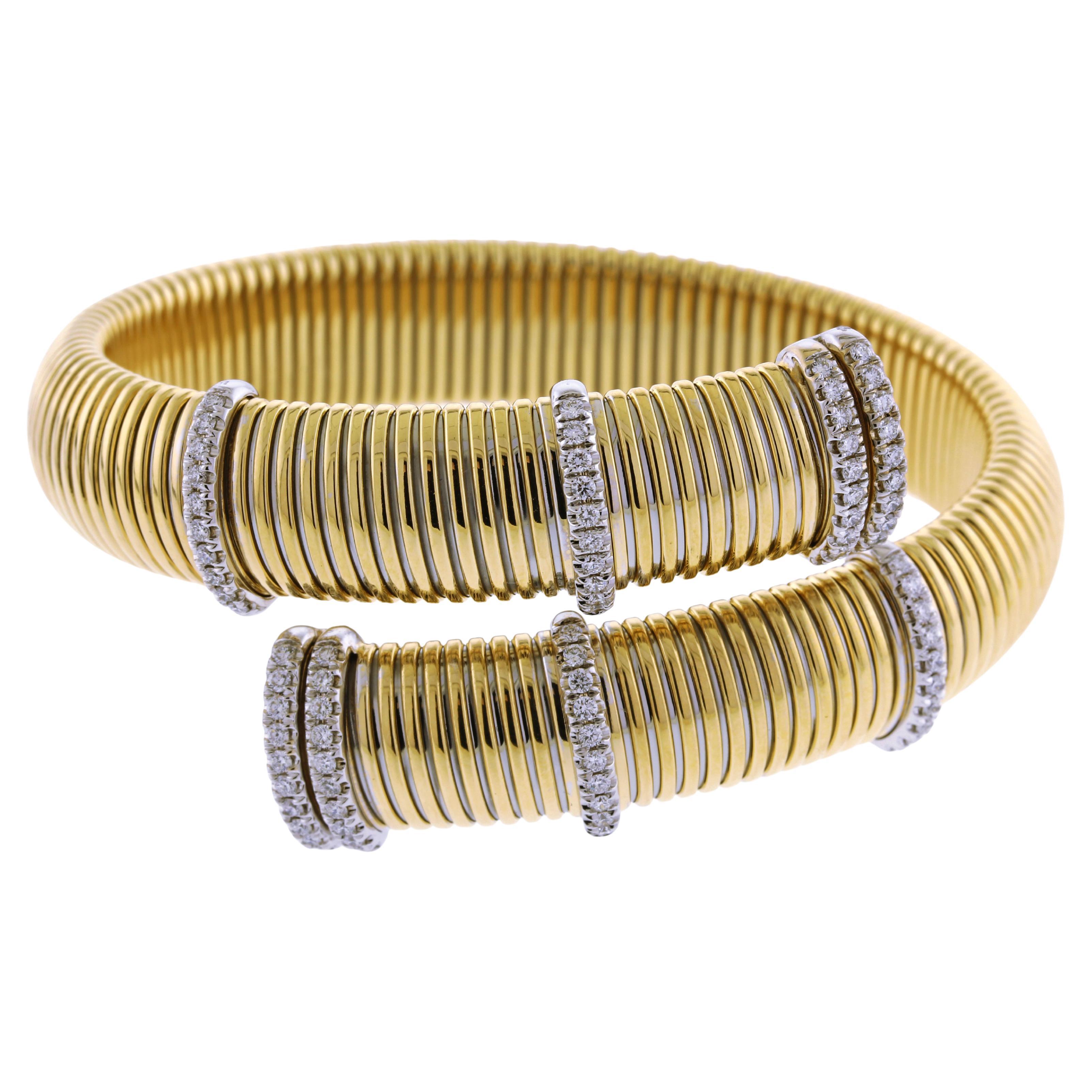 Half Inch Wide Tubogas Bypass Diamond Bangle Bracelet