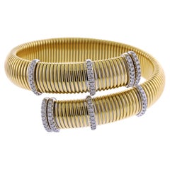 Half Inch Wide Tubogas Bypass Diamond Bangle Bracelet