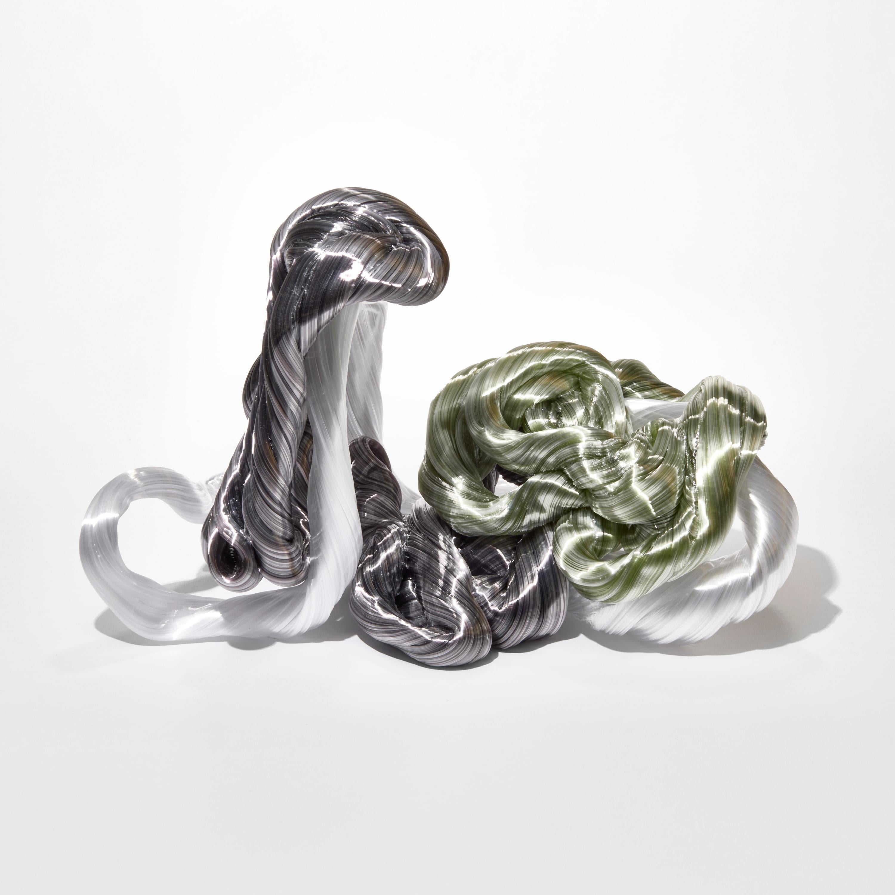 Svedese Half Moon, abstract white, green & grey glass sculpture by Maria Bang Espersen in vendita