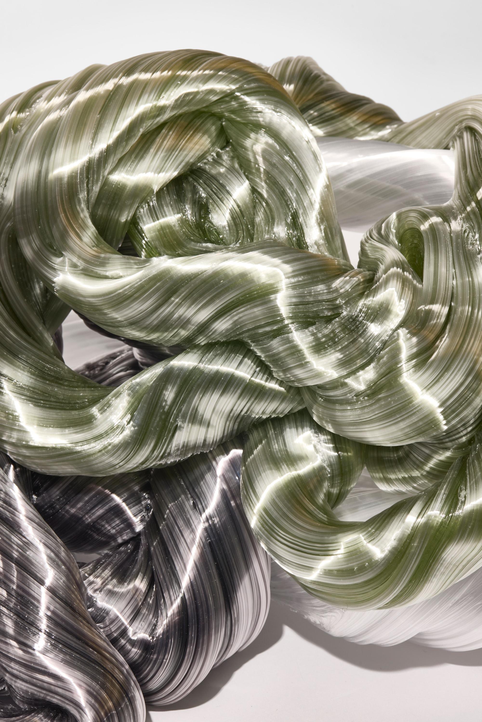 XXI secolo e contemporaneo Half Moon, abstract white, green & grey glass sculpture by Maria Bang Espersen in vendita
