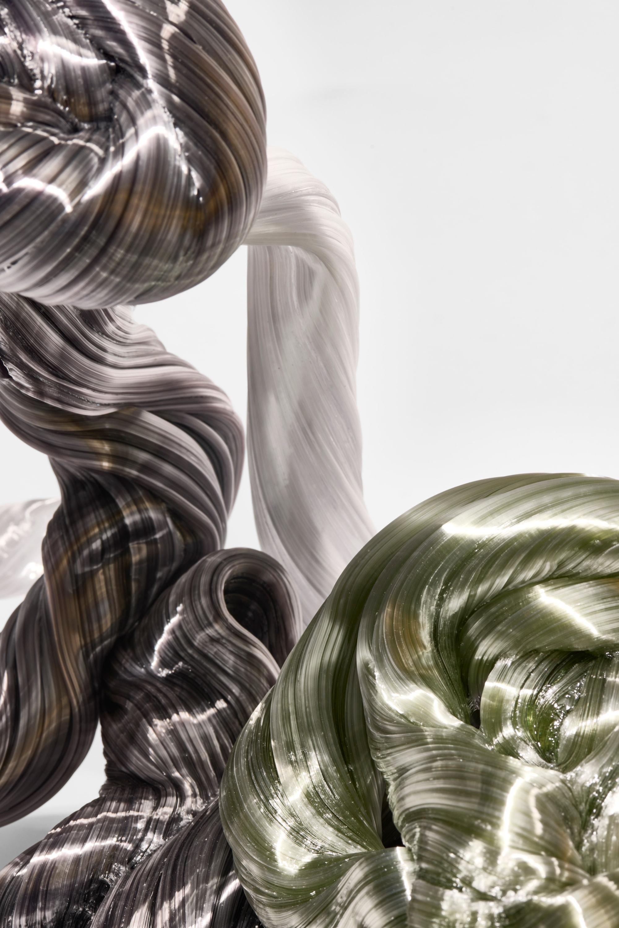 Vetro Half Moon, abstract white, green & grey glass sculpture by Maria Bang Espersen in vendita