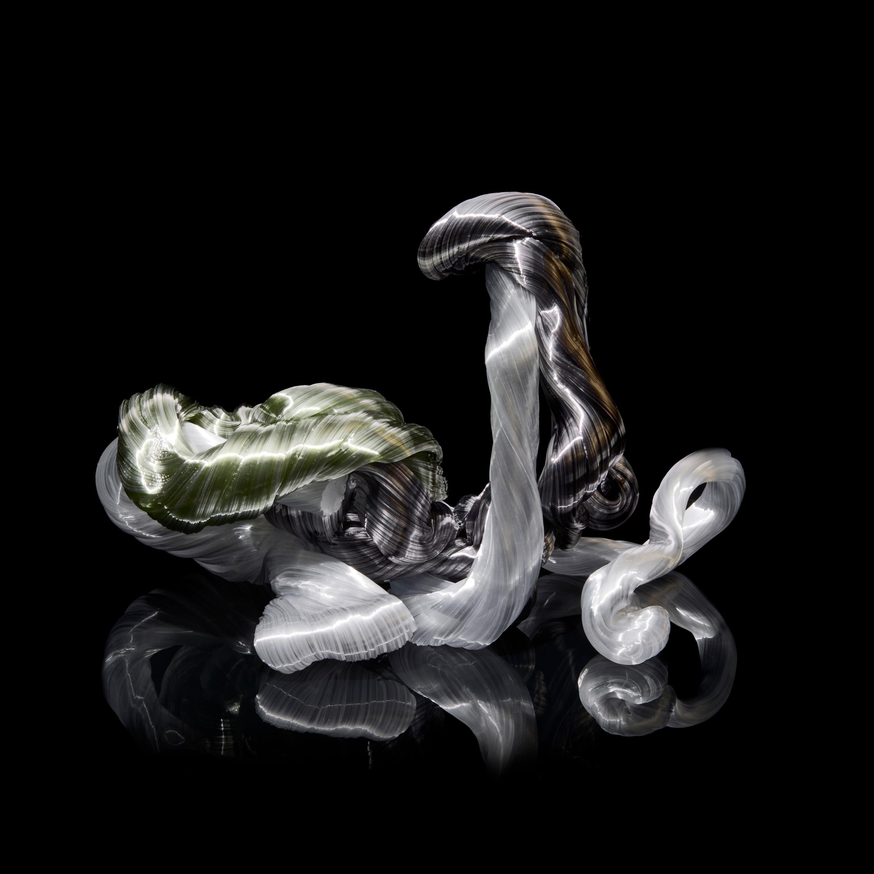 Half Moon, abstract white, green & grey glass sculpture by Maria Bang Espersen in vendita 1