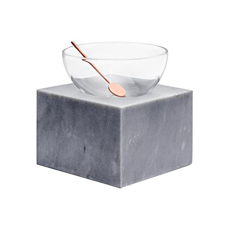 Half Moon Blown Glass Bowl with Marble Base by Elisa Ossino For Sale