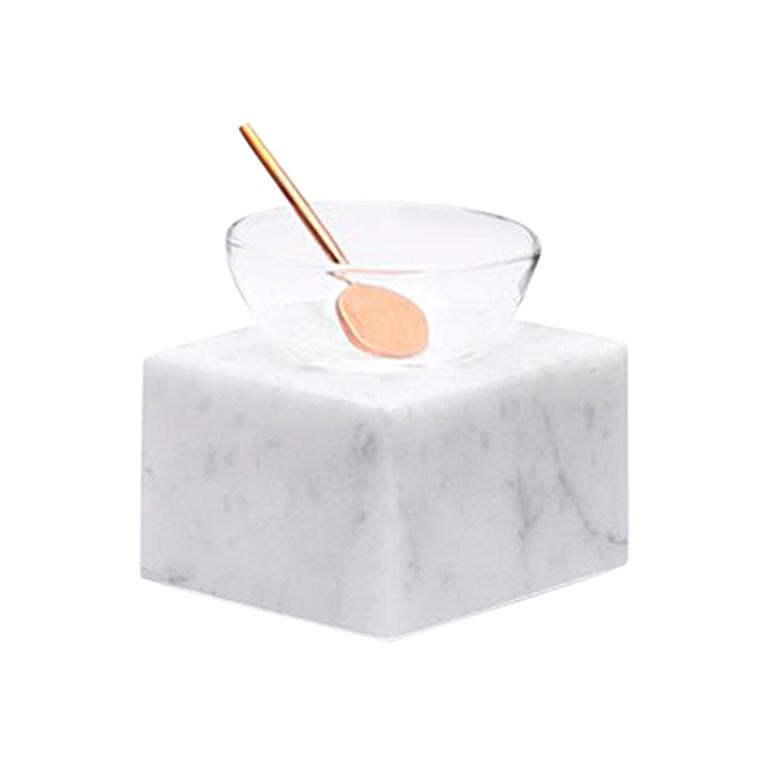 Half Moon Blown Glass Salt Cellar with Carrara Marble Base by Elisa Ossino For Sale