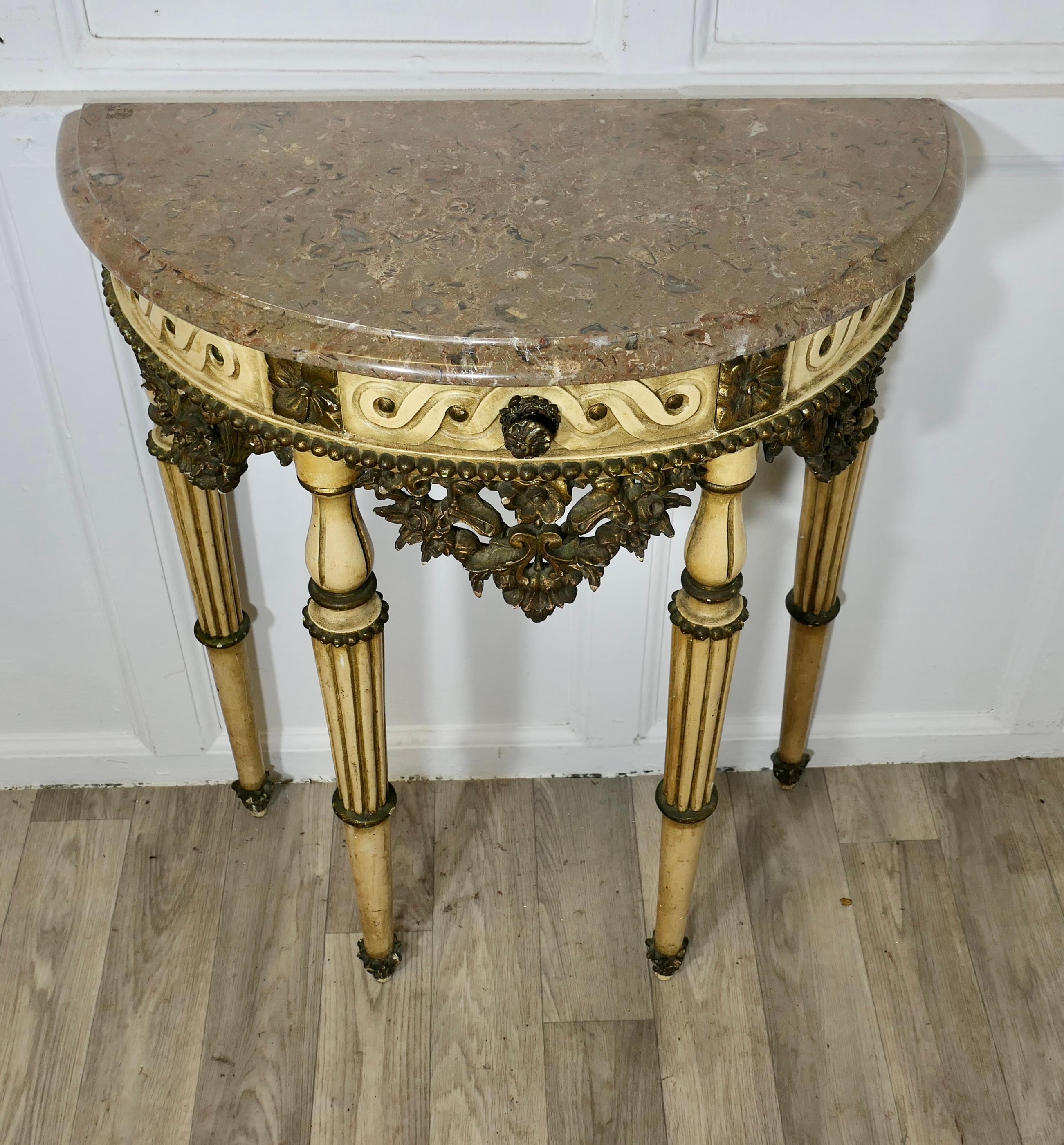 Louis Philippe Half Moon Carved and Painted Console or Hall Table For Sale