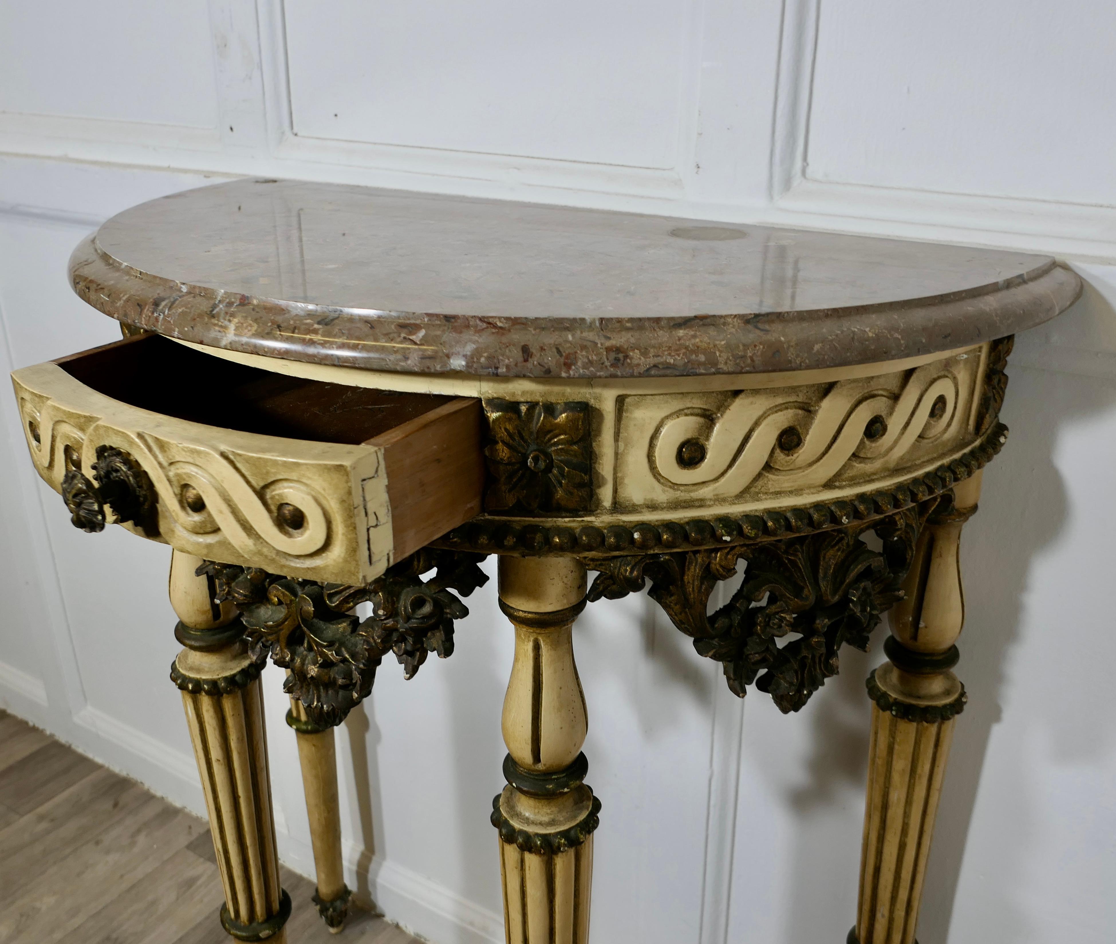 Half Moon Carved and Painted Console or Hall Table For Sale 2