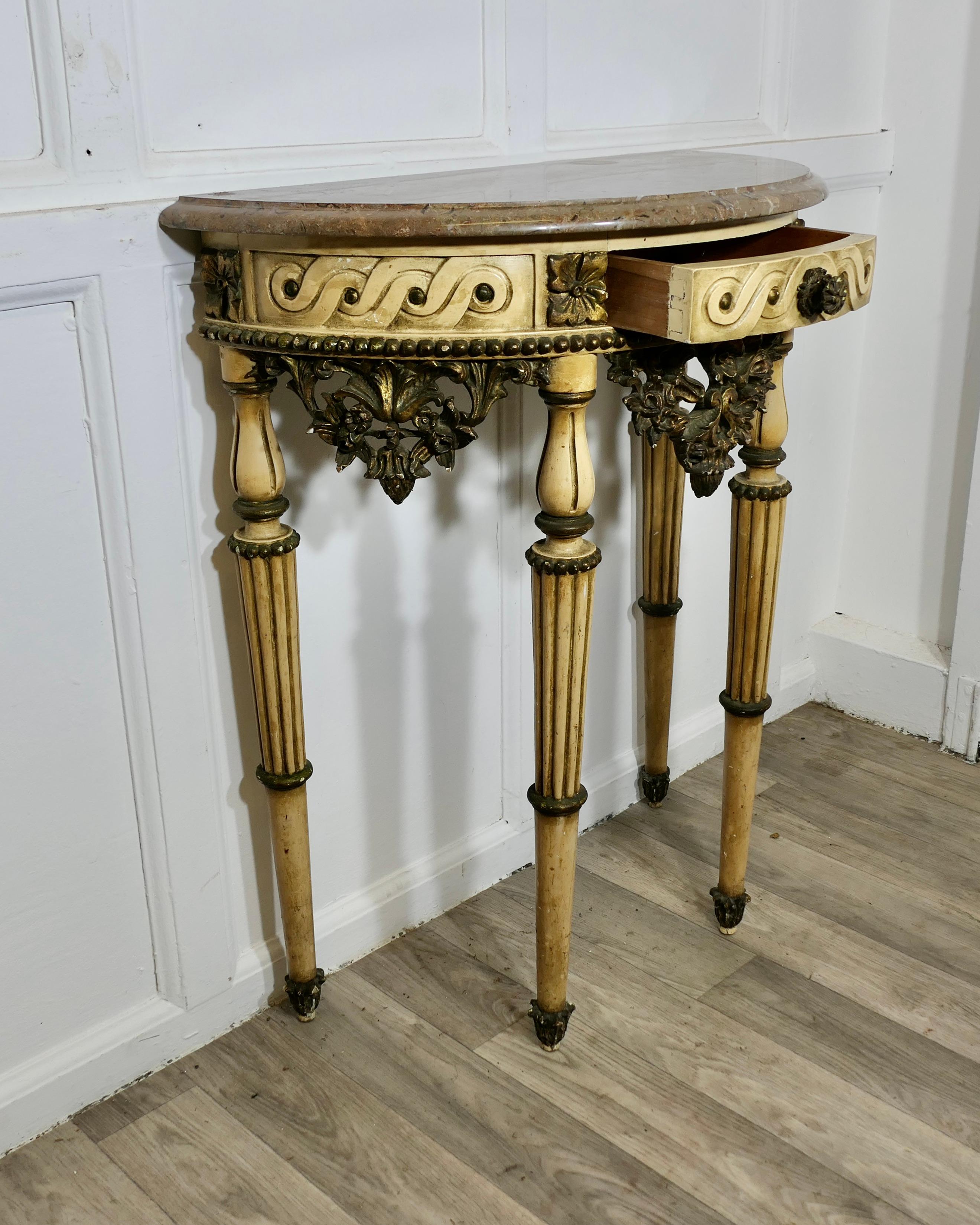 Half Moon Carved and Painted Console or Hall Table For Sale 3