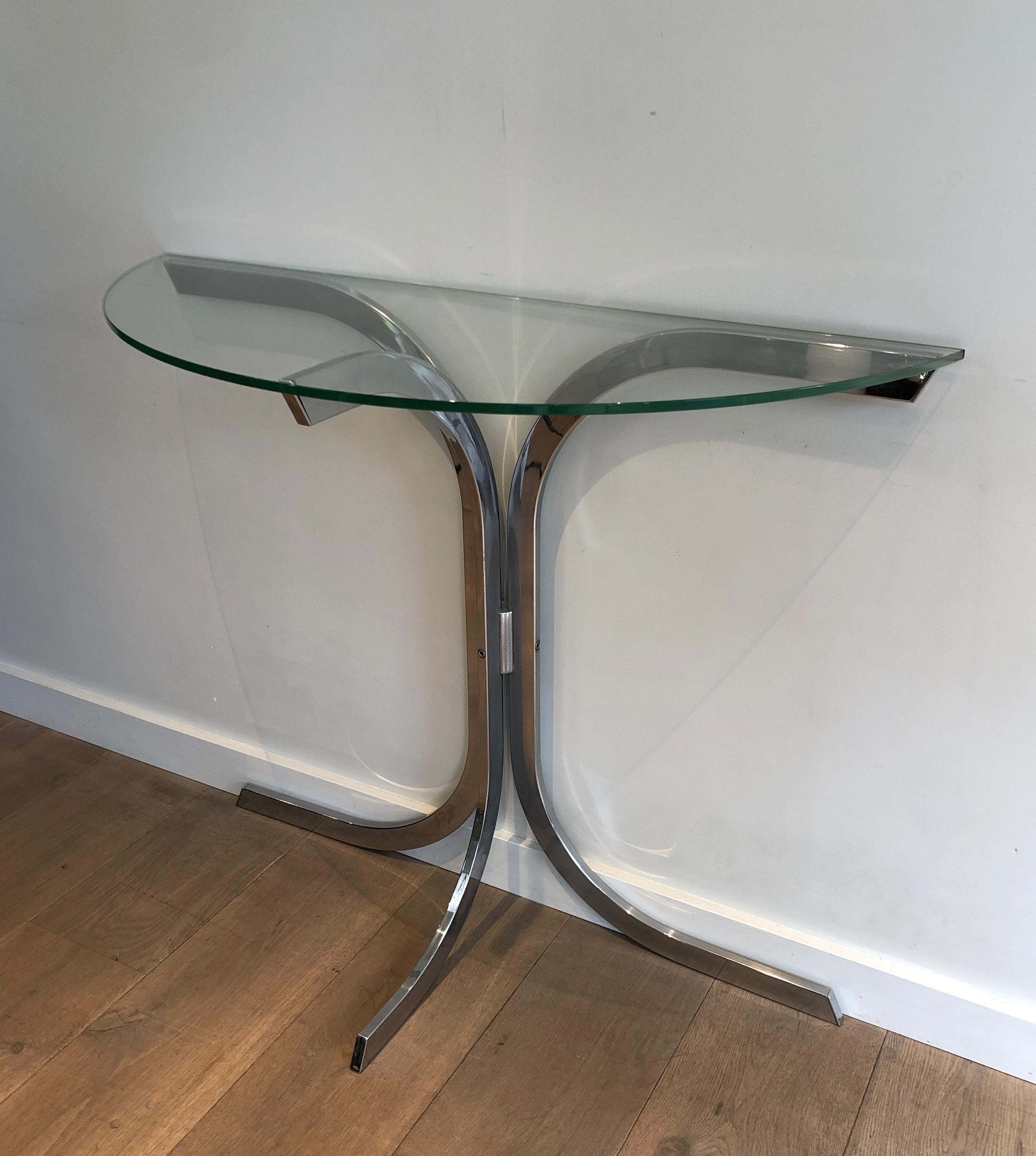 Half-Moon Chromed Console in the Style of Maison Charles For Sale 5