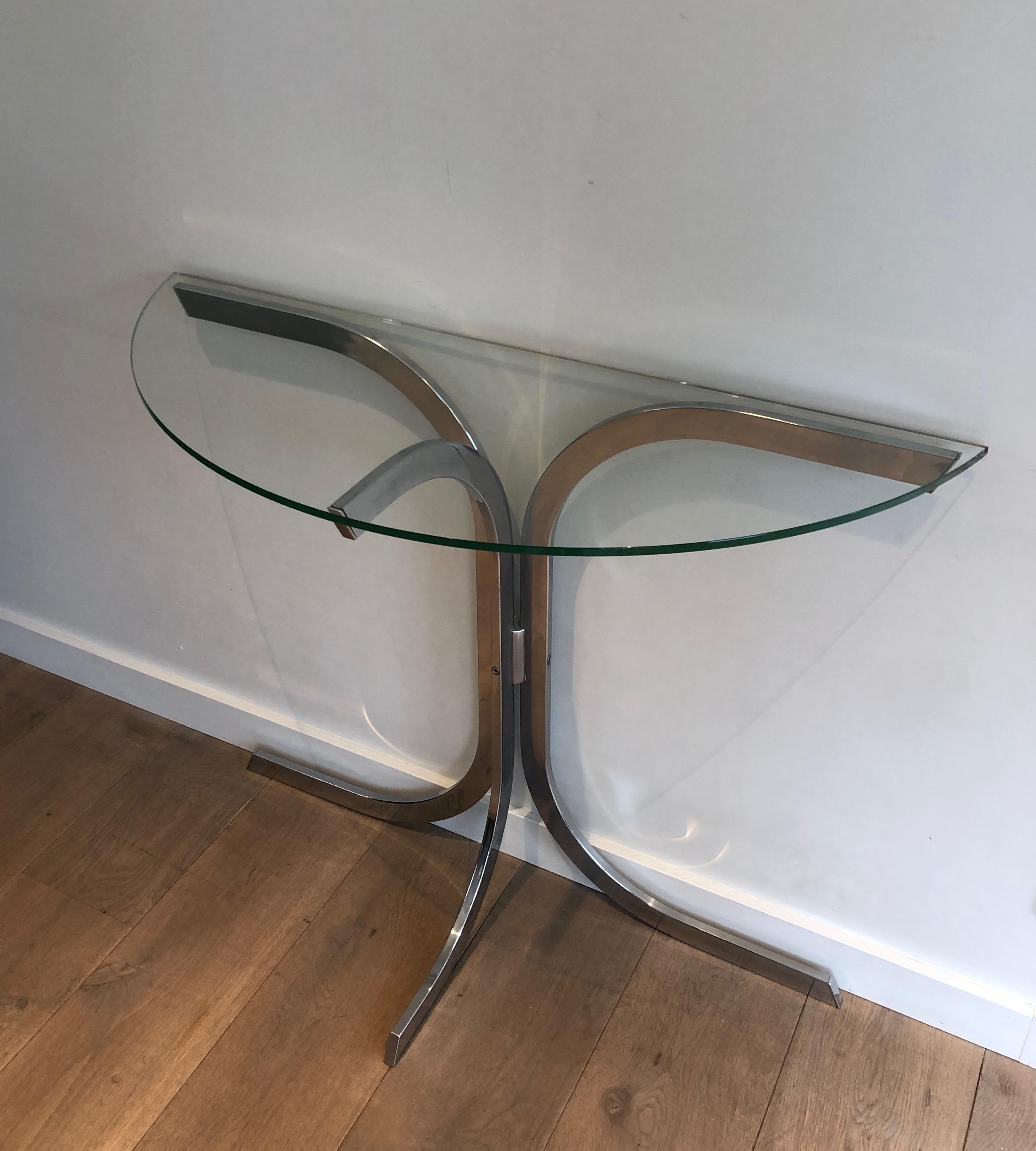 Half-Moon Chromed Console in the Style of Maison Charles For Sale 6