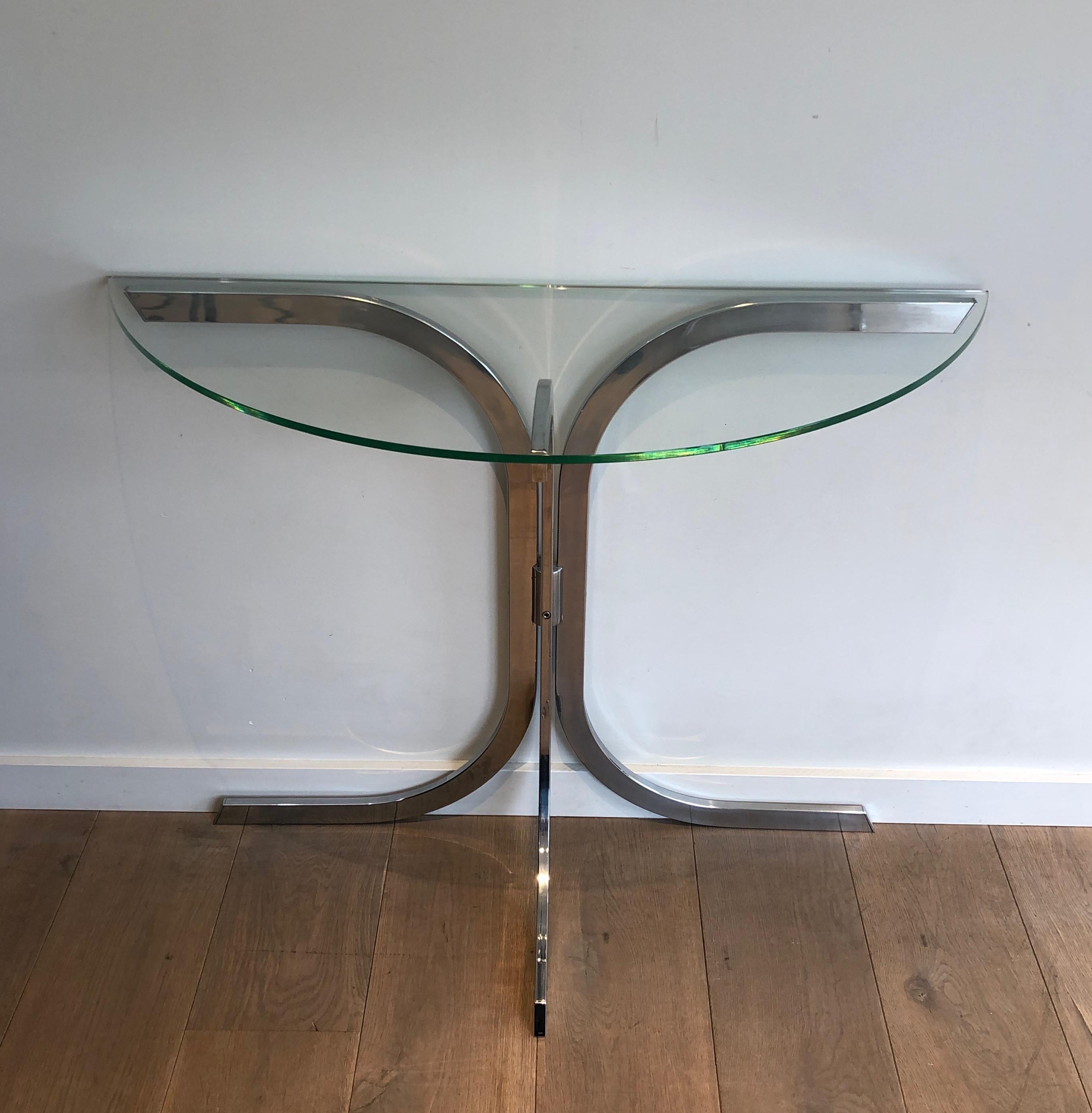 Half-Moon Chromed Console in the Style of Maison Charles For Sale 7