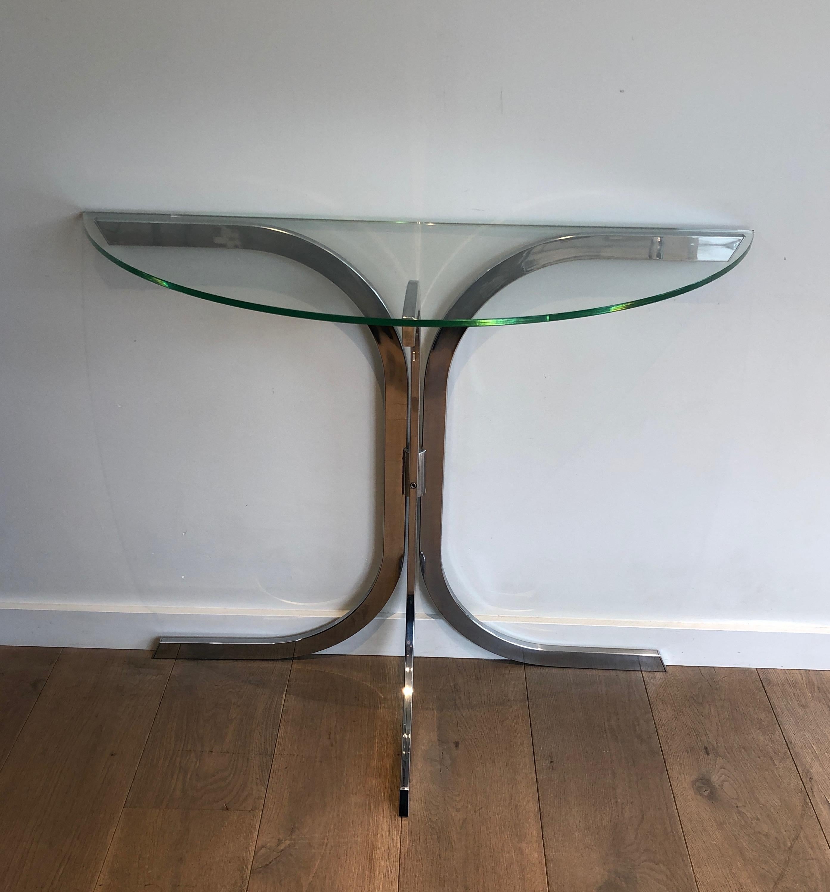 Half-Moon Chromed Console in the Style of Maison Charles For Sale 8