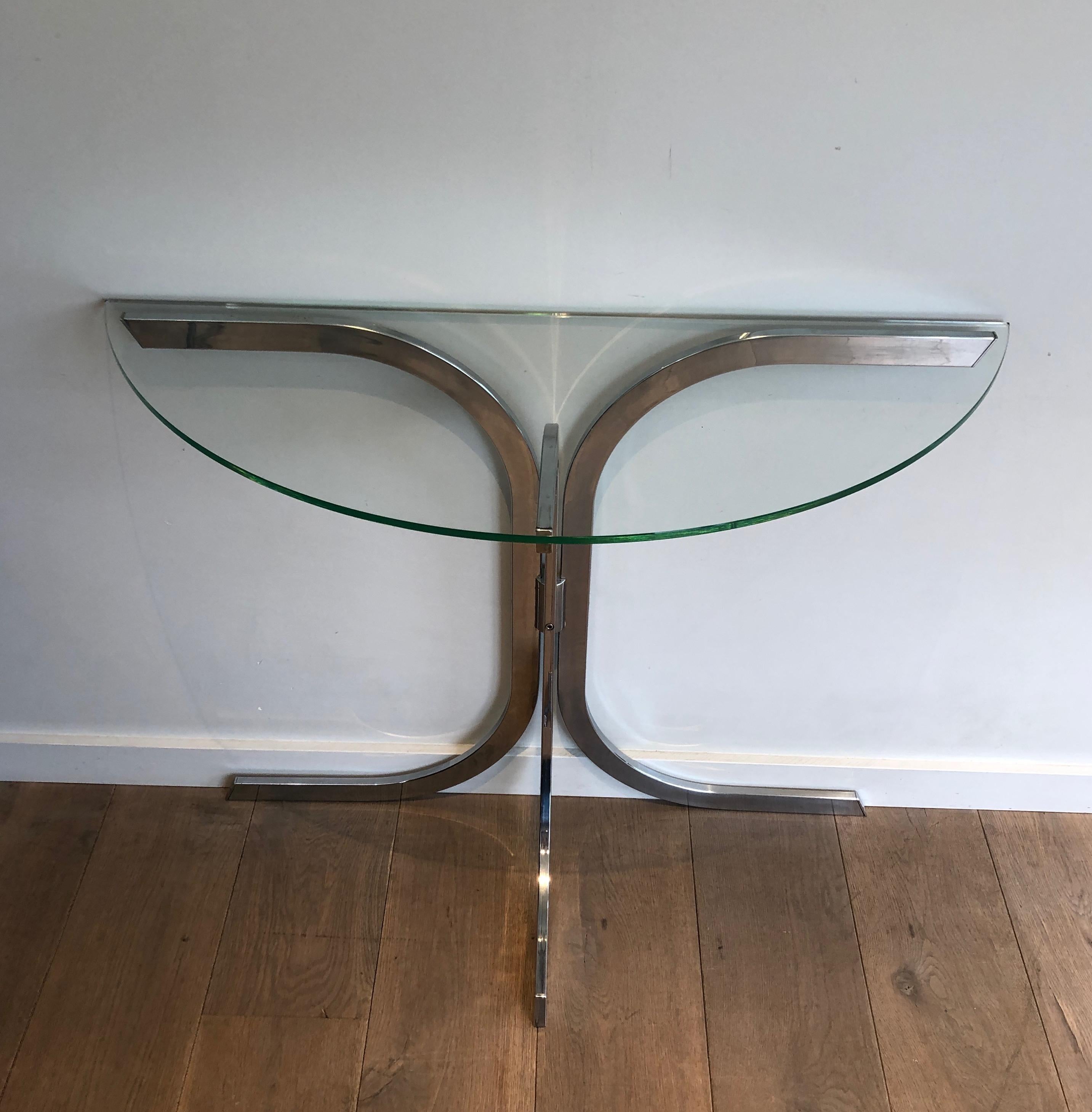 Half-Moon Chromed Console in the Style of Maison Charles For Sale 9