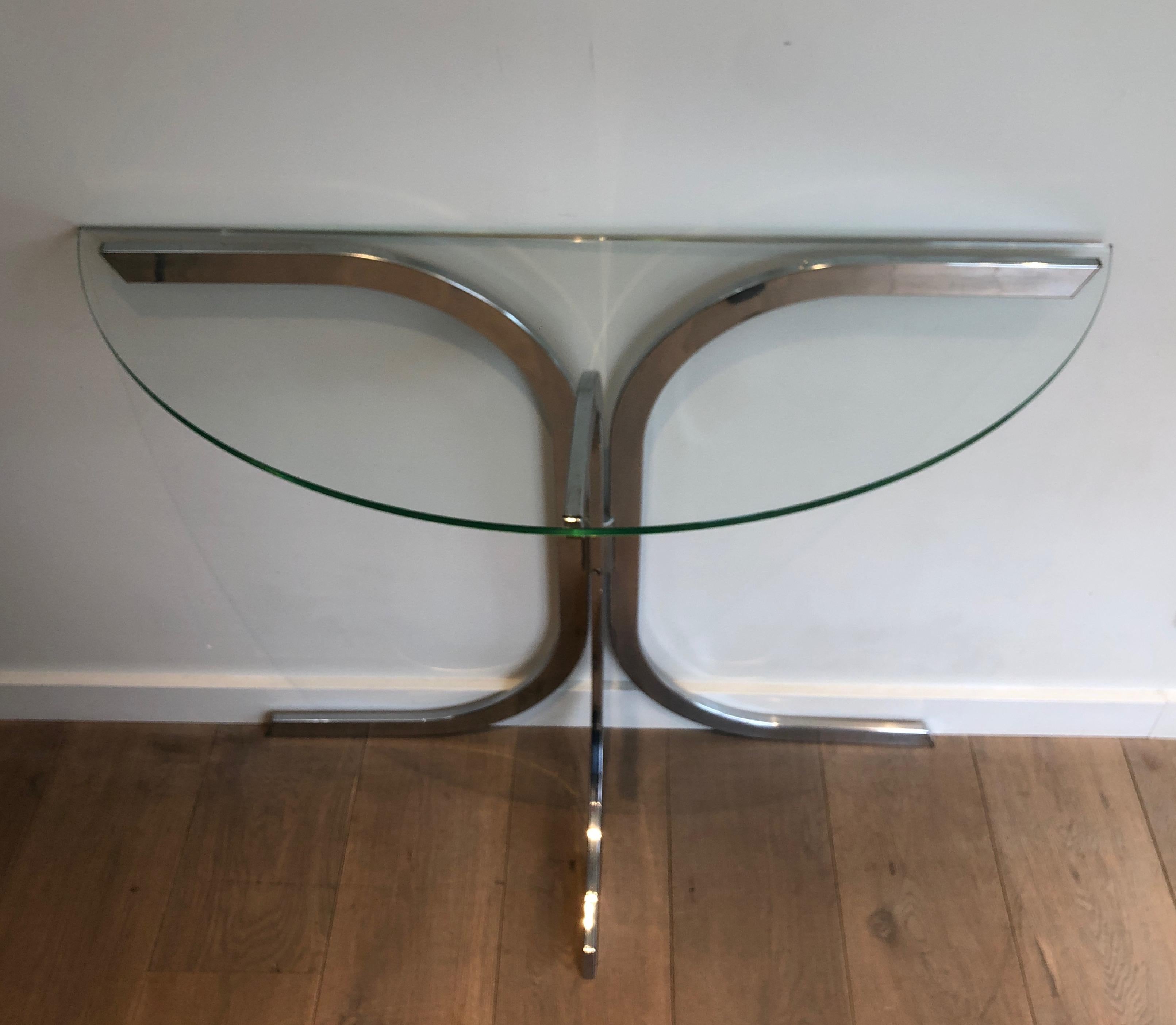 Half-Moon Chromed Console in the Style of Maison Charles For Sale 10