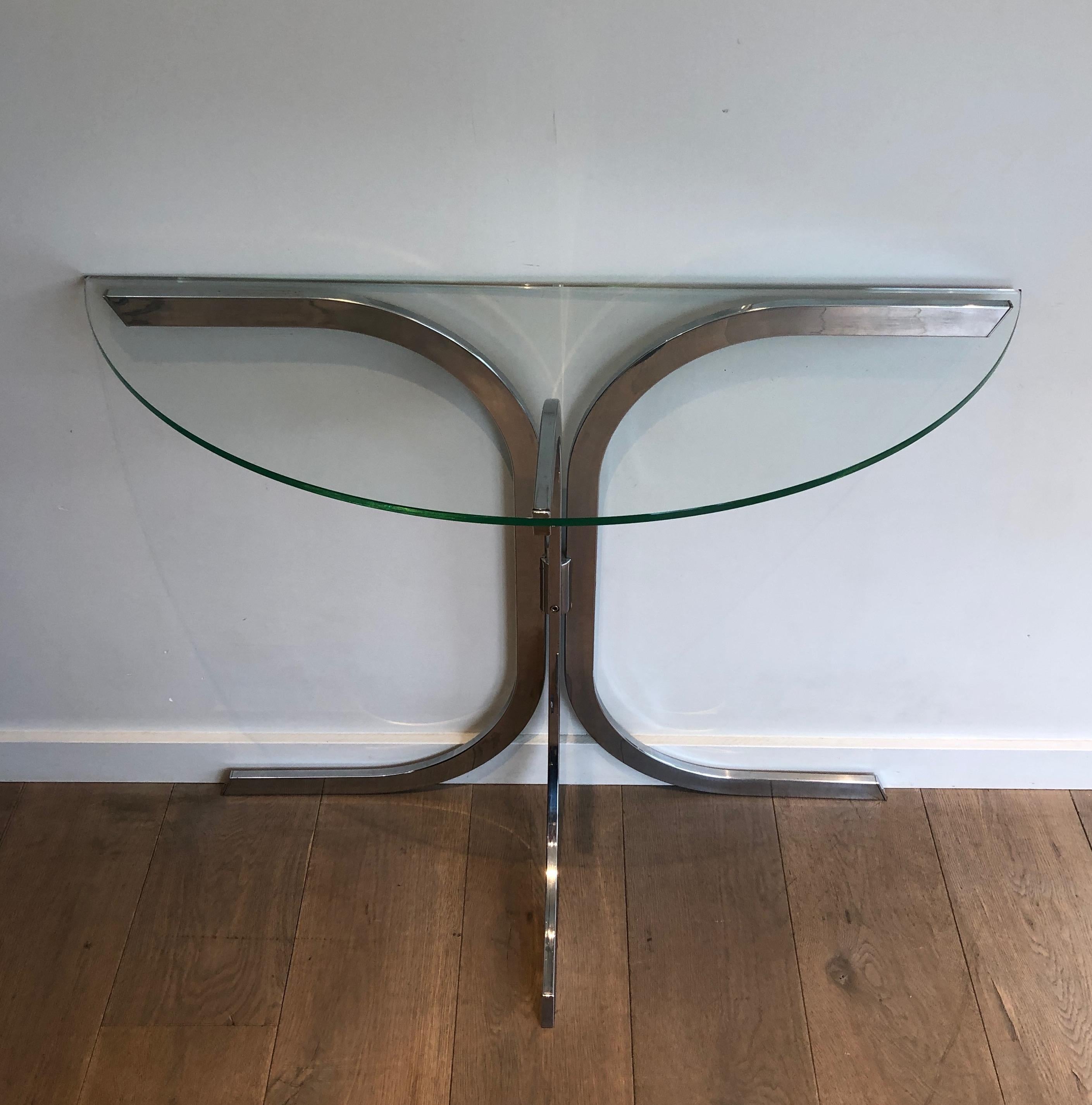 Half-Moon Chromed Console in the Style of Maison Charles For Sale 11