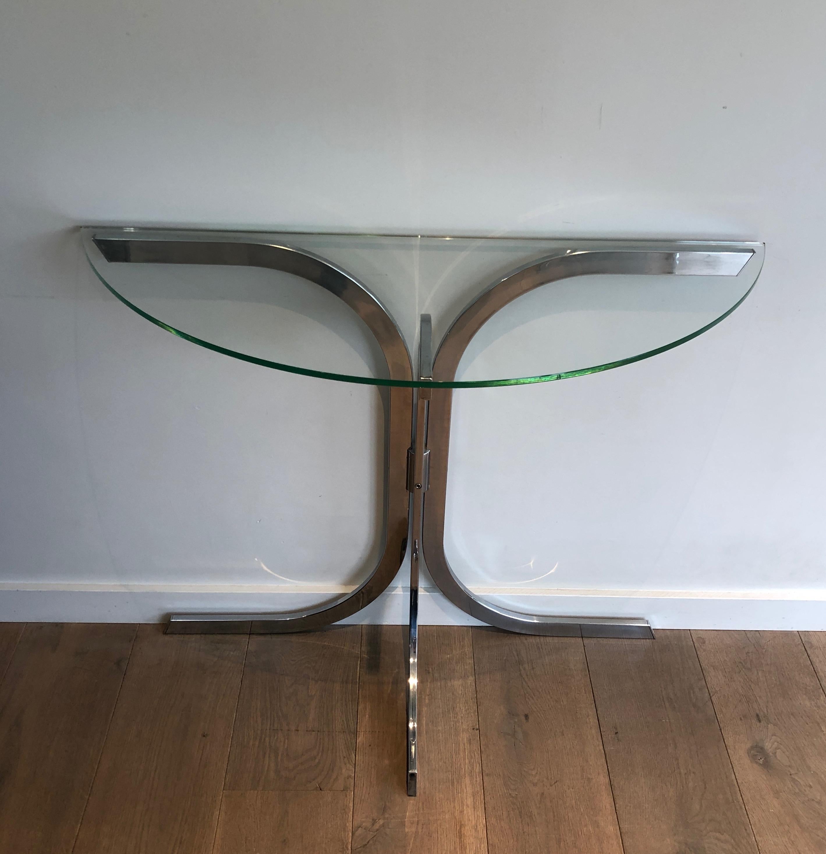 Half-Moon Chromed Console in the Style of Maison Charles For Sale 12