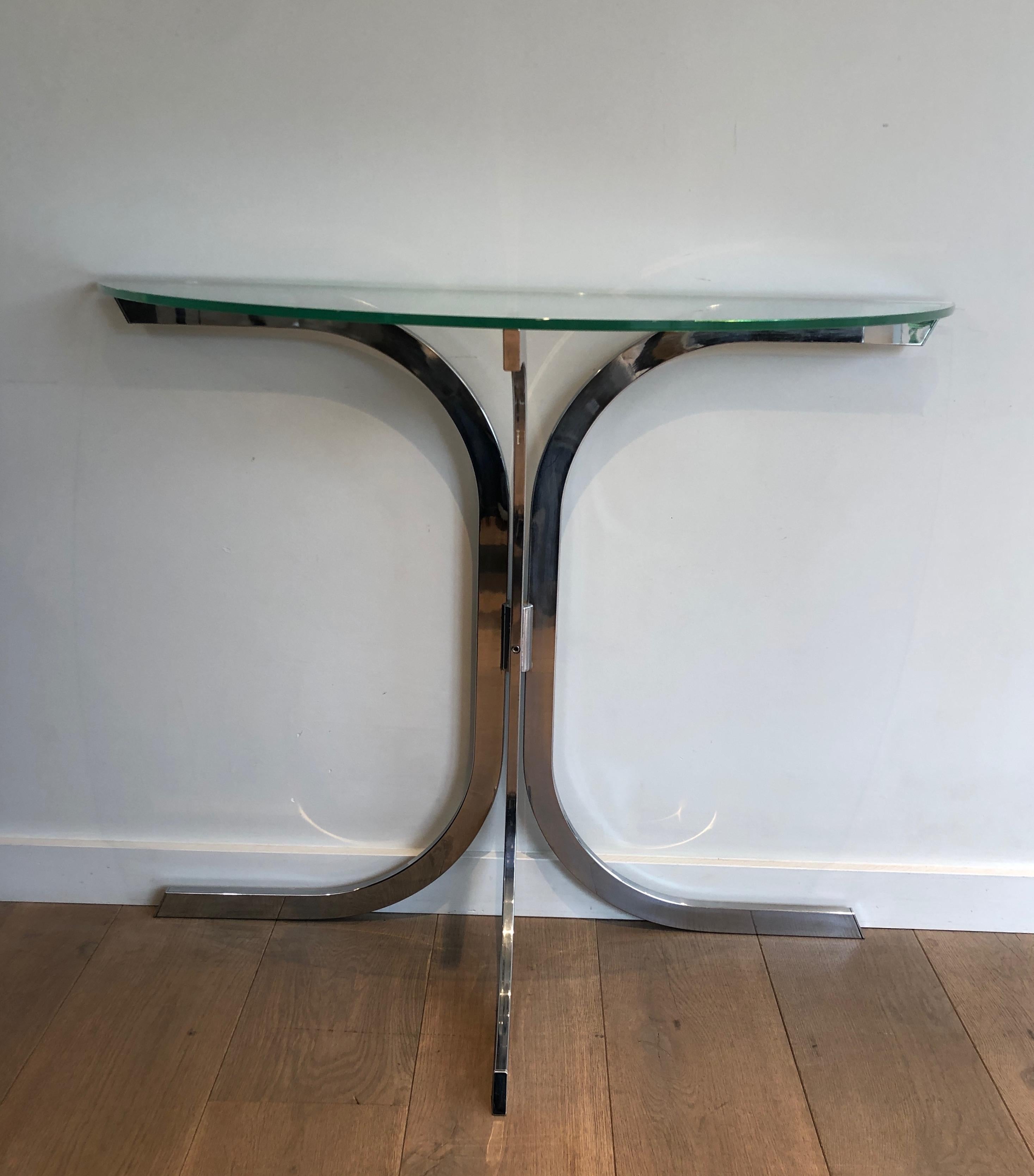 Half-Moon Chromed Console in the Style of Maison Charles For Sale 13